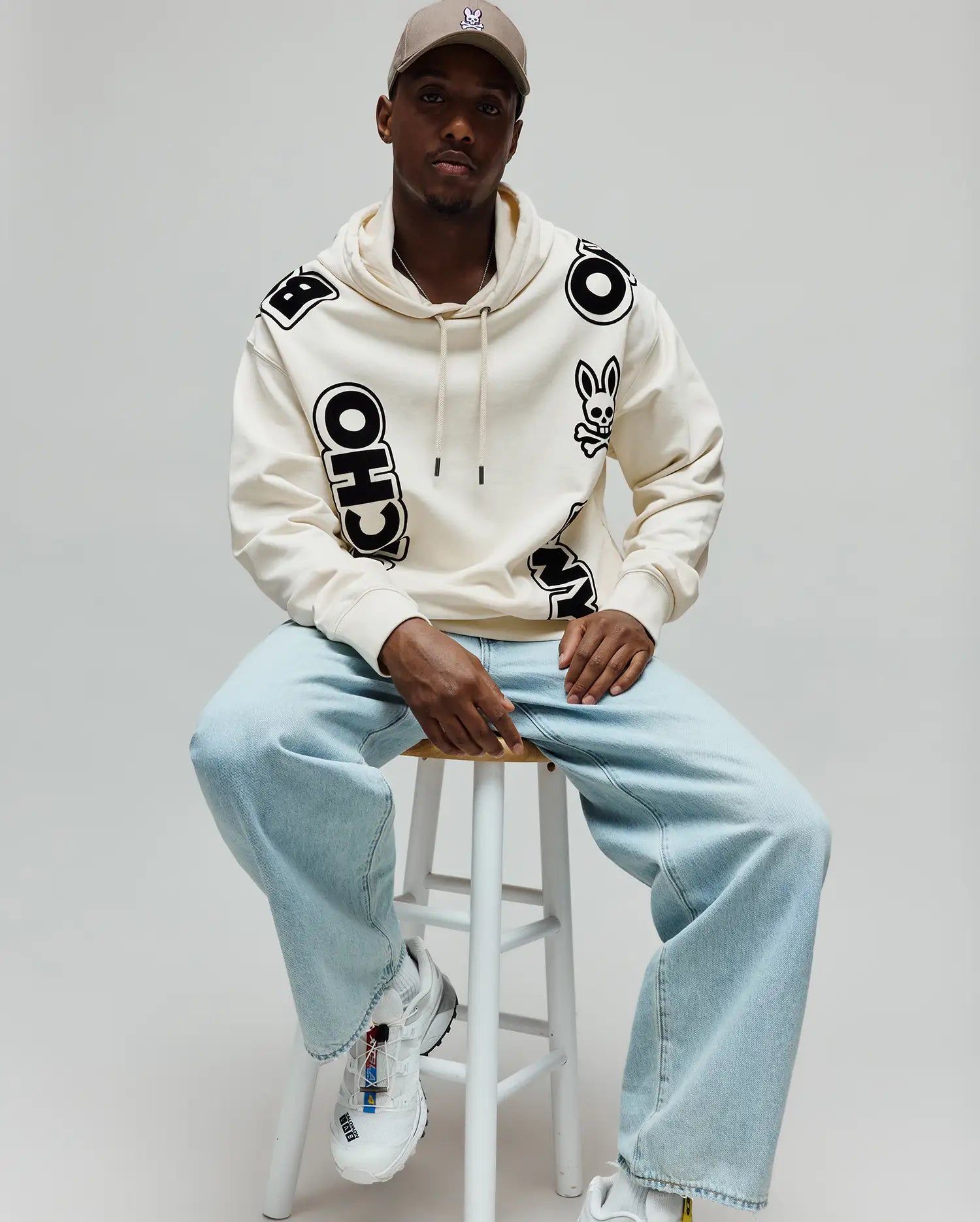Psycho Bunny Men's Sweatshirts & Hoodies MENS TOBY OVERSIZED HOODIE MT0500133 felpa bianca