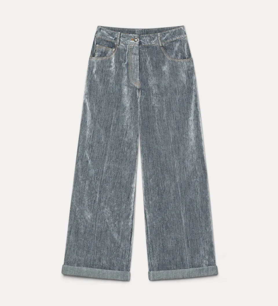 Forte pantaloni jeans wide-leg grigi in denim floccato