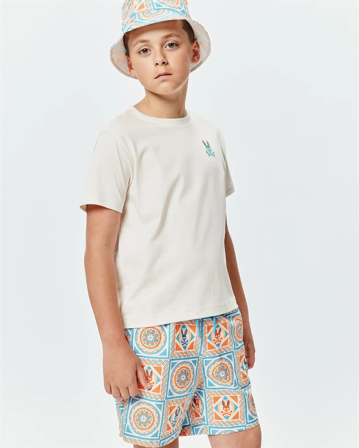 Psycho Bunny Kids Tees Frank Back Graphic KT0200190 t-shirt bianca cotone Pima