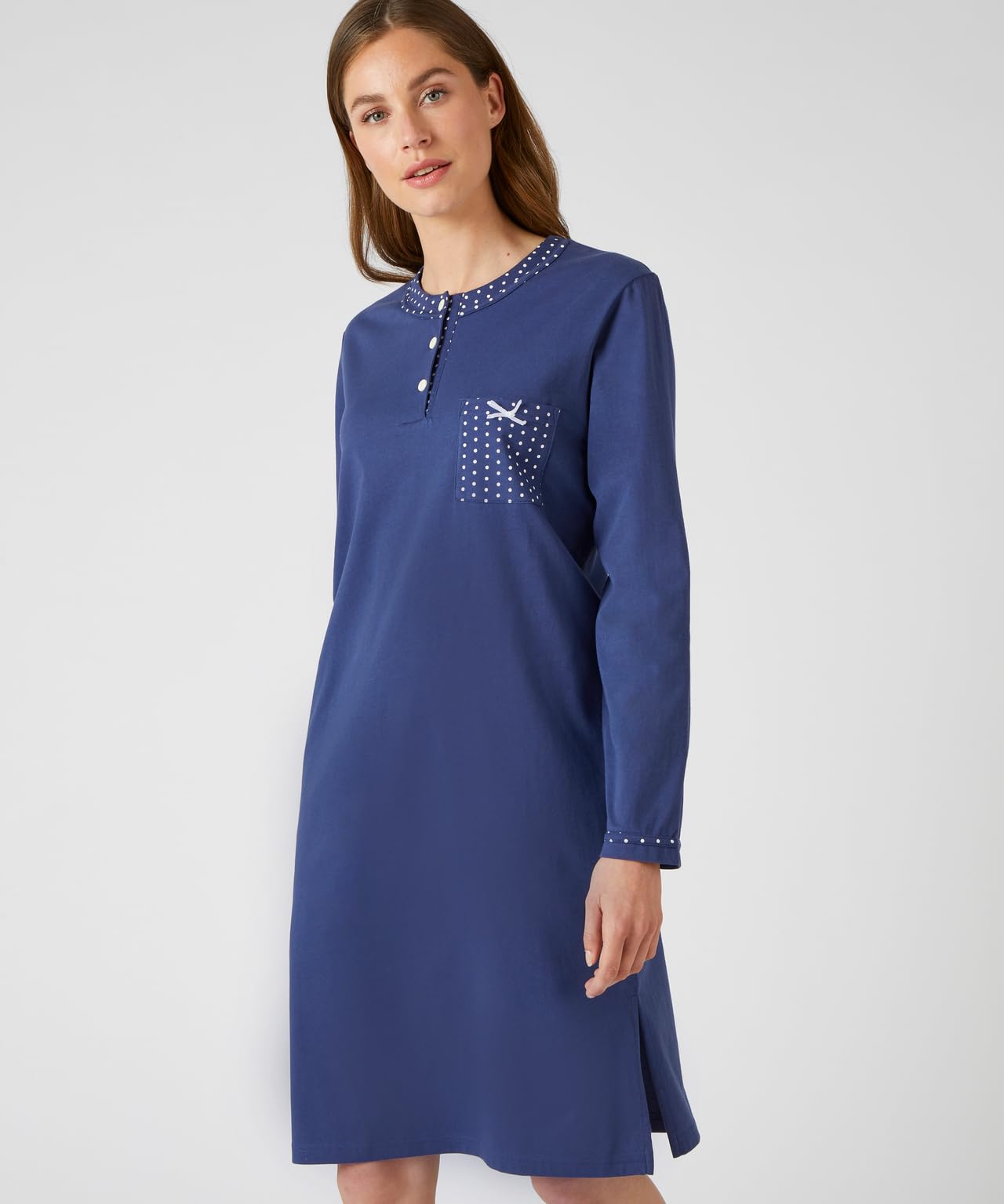 Damart Homewear Camicia da notte maniche lunghe jersey blu notte XS