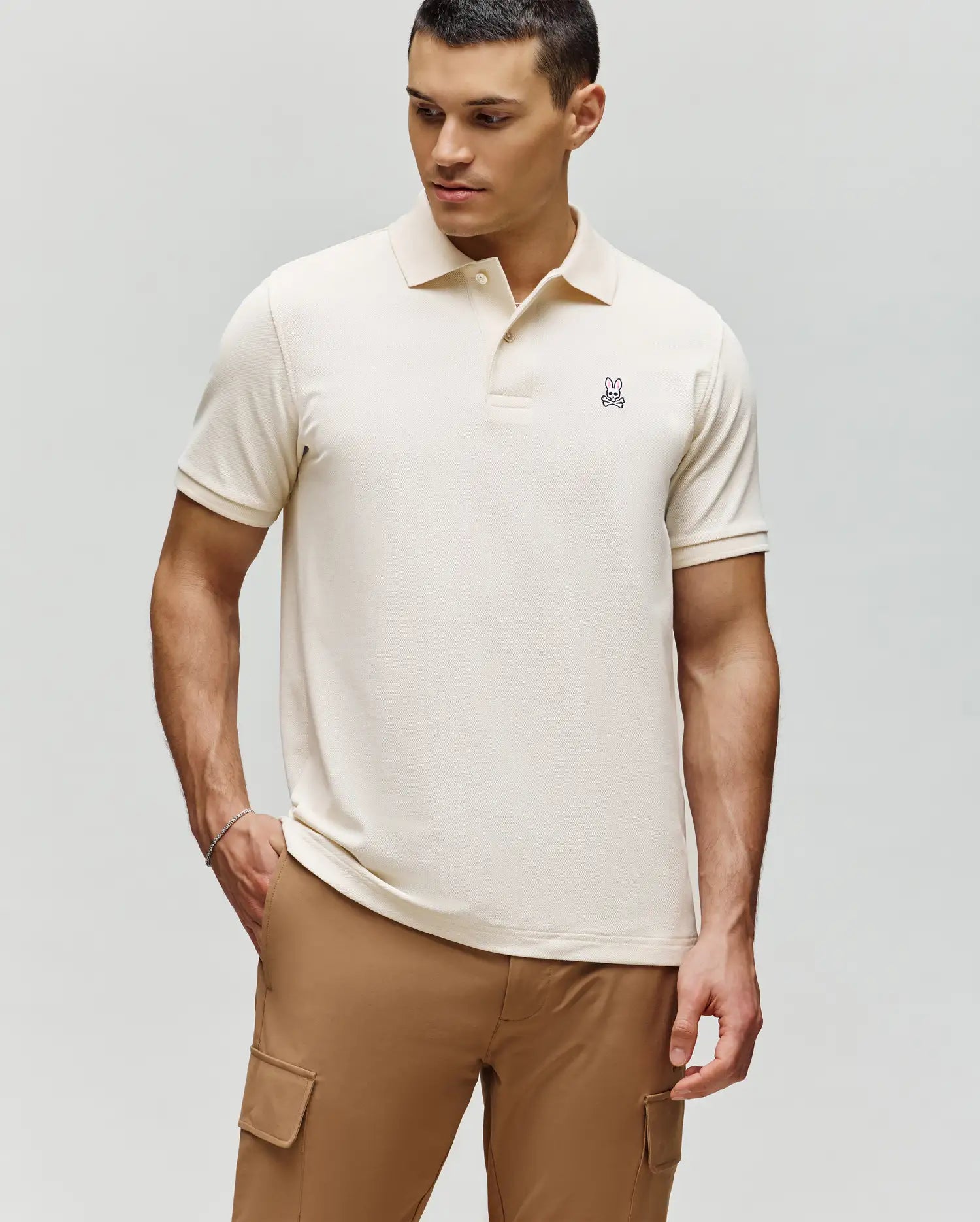 Psycho Bunny Men's Polos B6K001F200 polo White Cap Gray cotone Pima