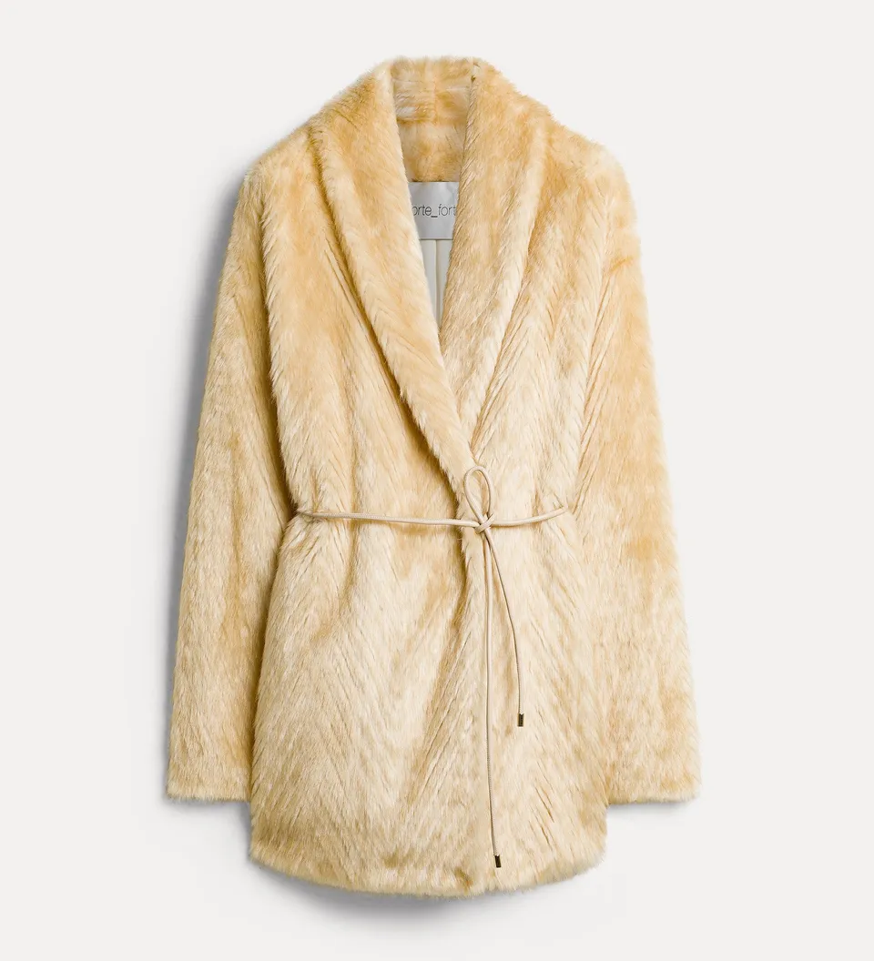 Forte capispalla cappotto midi ecopelliccia chevron platino