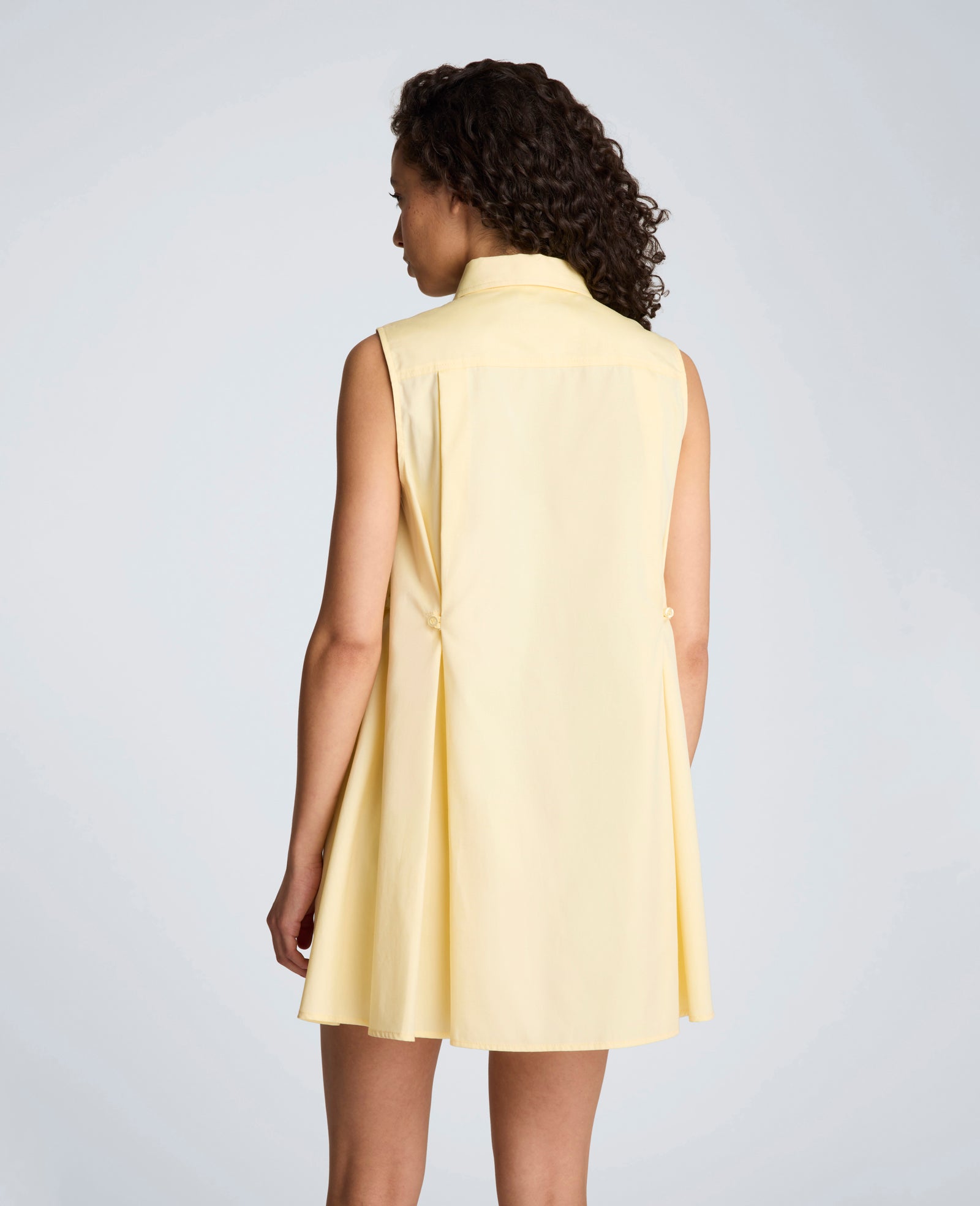 Kenneth Cole Reaction Clothing Cotton Poplin Sleeveless Trapeze Mini Dress abito chemisier giallo pastello taglie 0-14