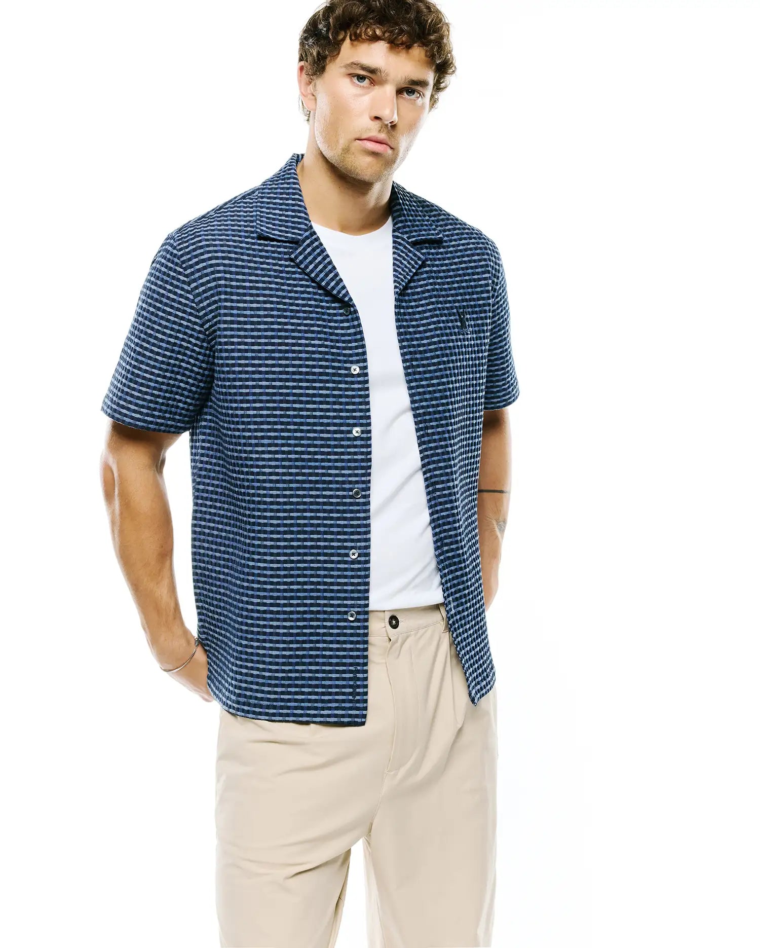 Psycho Bunny Men's Shirts Erik Raised Check Shirt MT0300190 camicia navy
