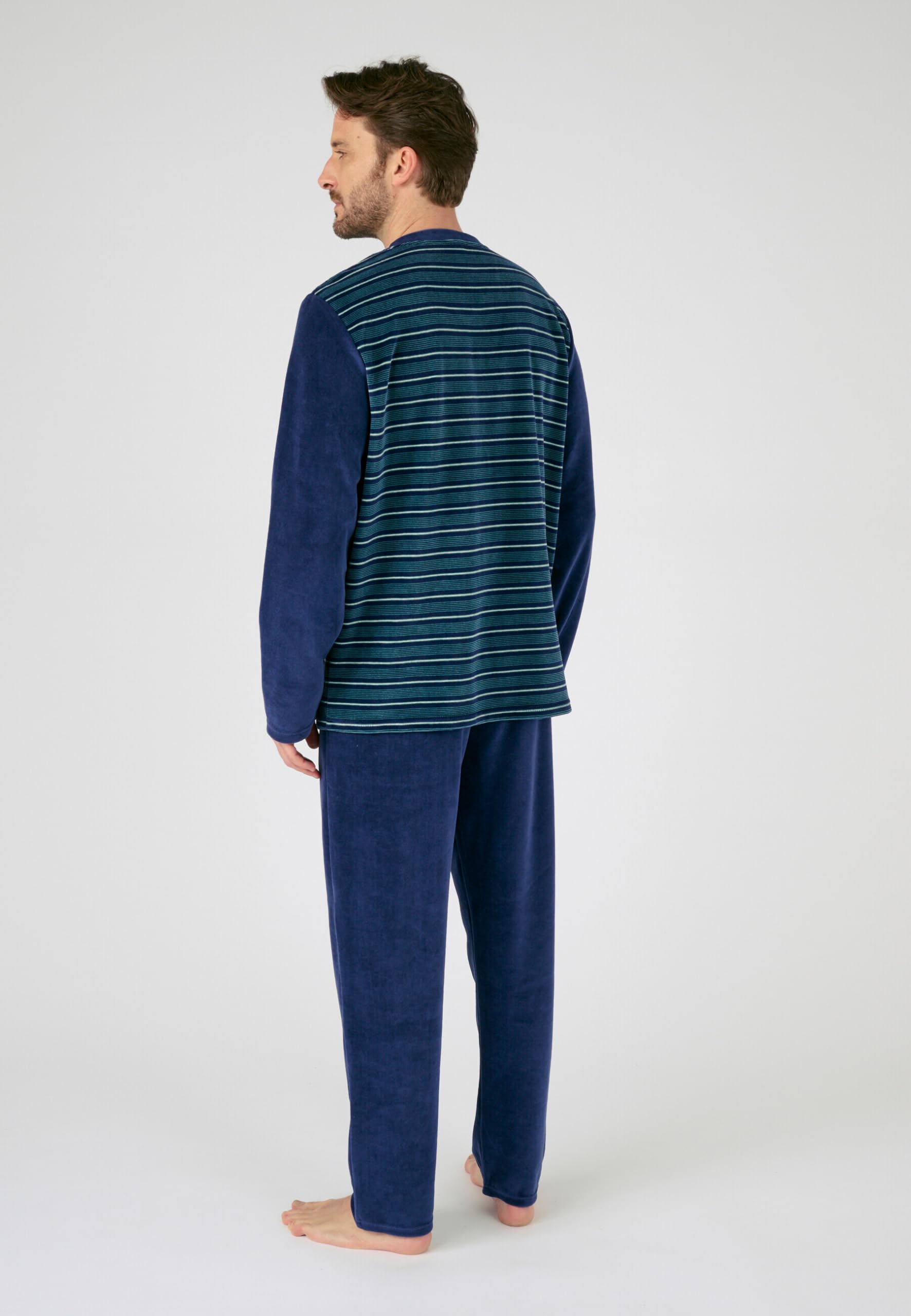 Damart Homewear pigiama uomo scollo a V a righe velluto blu scuro S