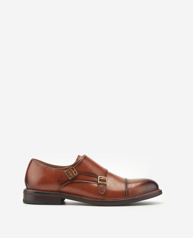 Kenneth Cole Reaction Leland Monk Strap Cap Toe Oxford scarpe tan 7M con plantare removibile