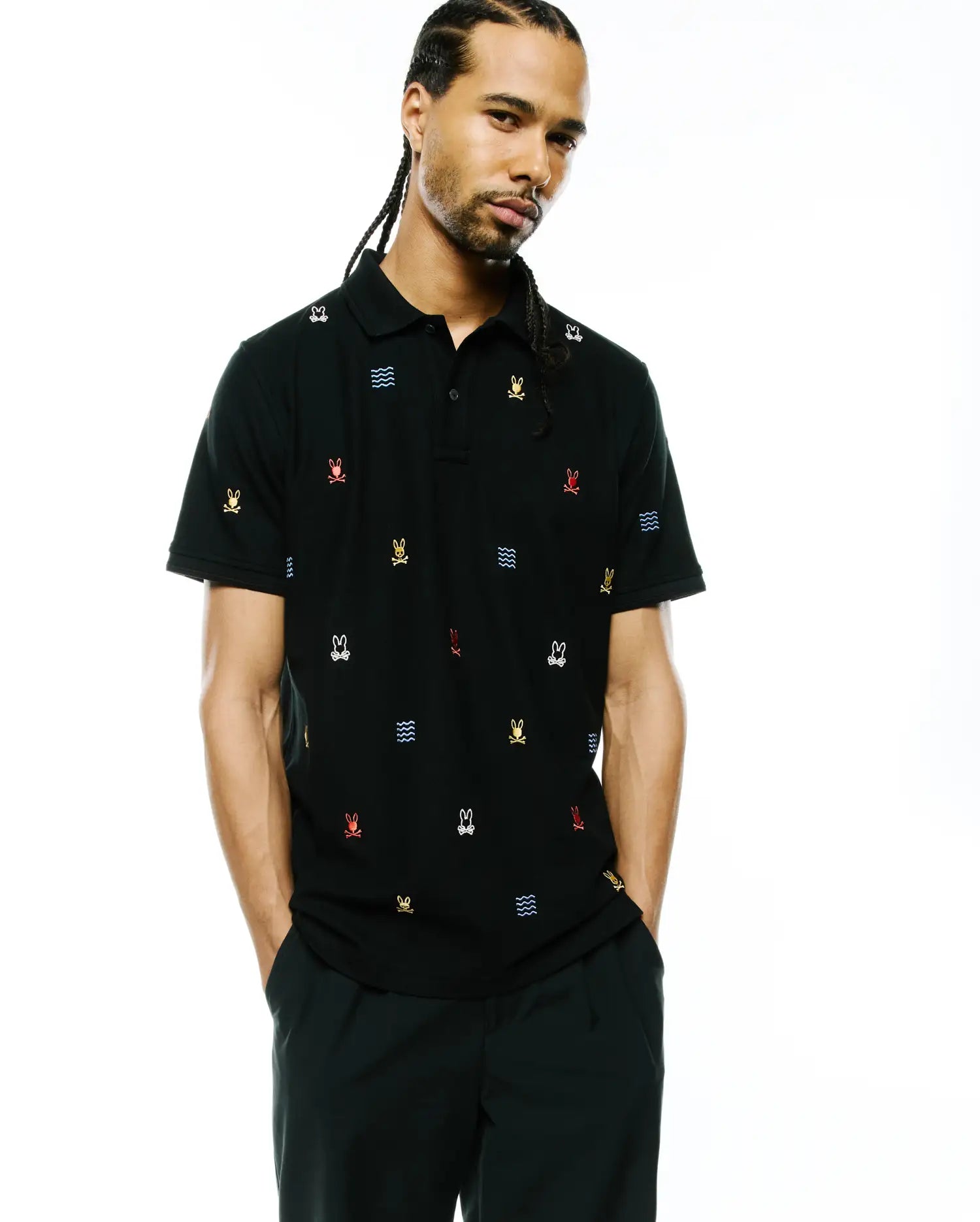 Psycho Bunny Men's Polos MENS COLIN ALL-OVER PIQUE POLO - MT0100170 polo nera