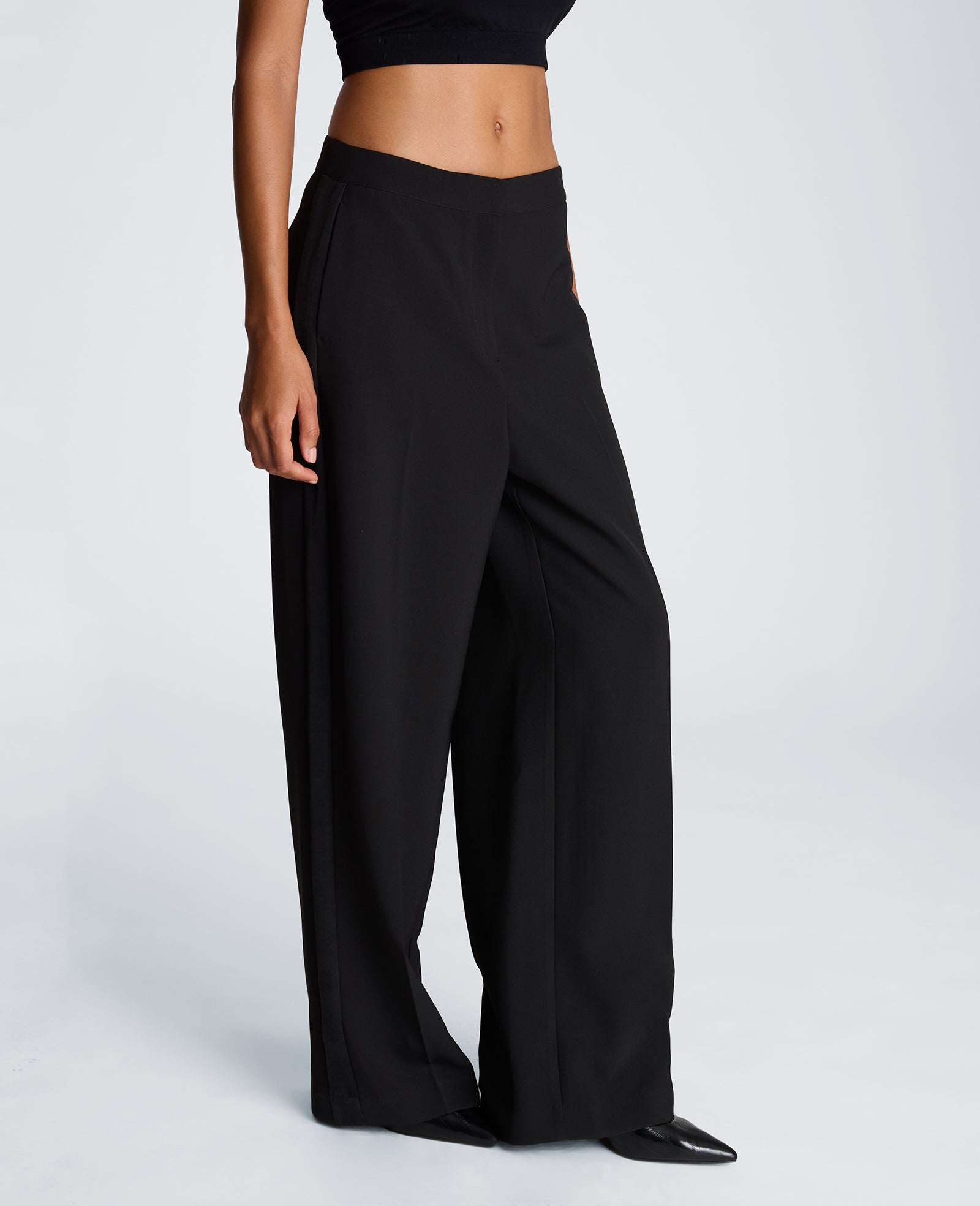 Kenneth Cole Reaction Clothing Fly Front High Rise Side Striped Wide Leg Pant pantaloni neri a vita alta