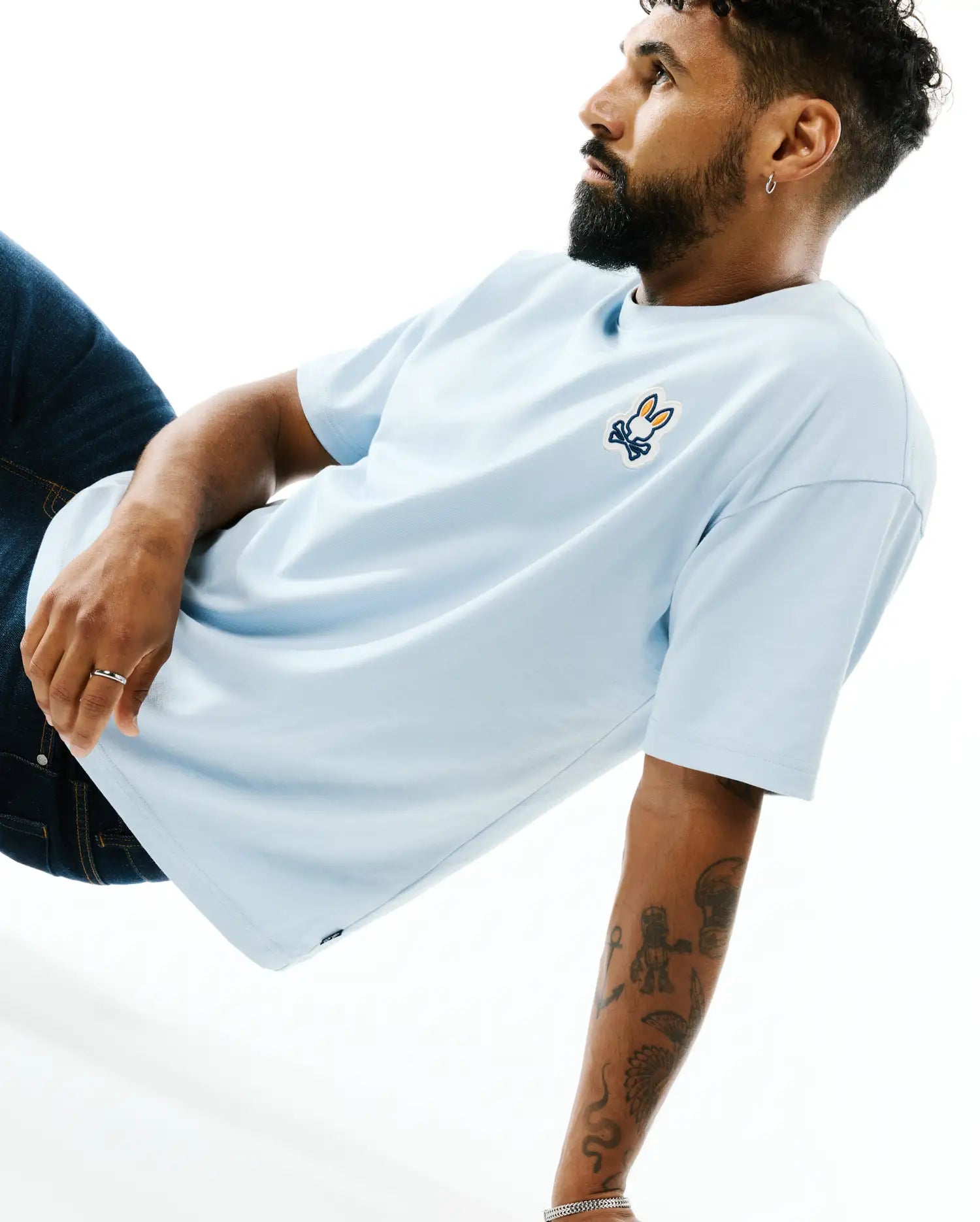 Psycho Bunny Men's Tees Jaydon Pima Cotton Oversized-Fit Tee azzurra oversize