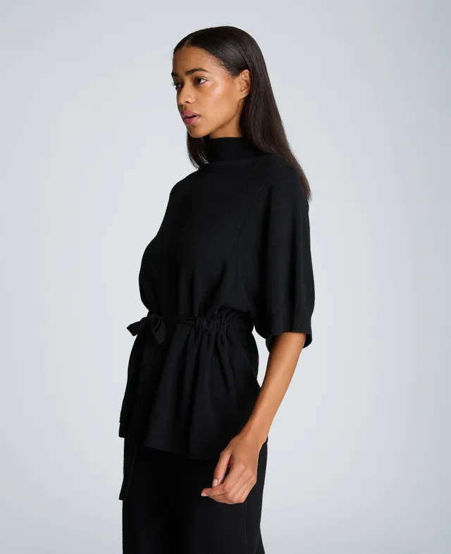 Kenneth Cole Reaction Short Sleeve Tunnel Belt Mock Neck Sweater maglia nera