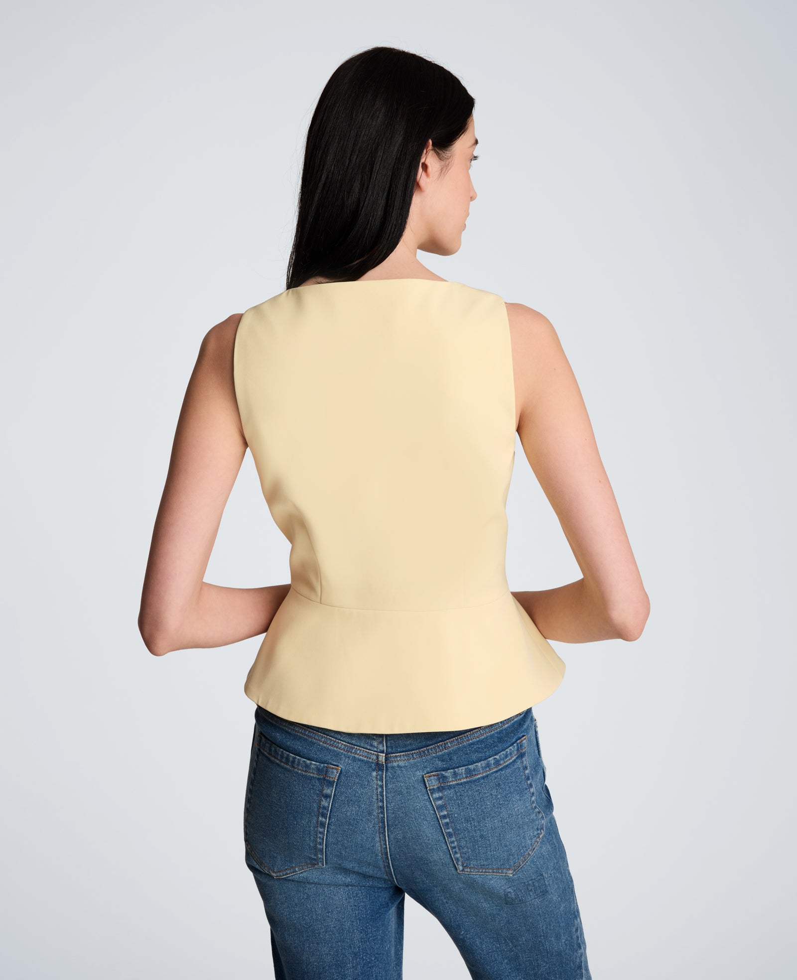 Kenneth Cole Reaction Vision Twill Four Button Curved Peplum Vest gilet giallo pastello XS-XL