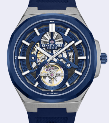 Kenneth Cole Reaction Watches Skeleton Automatic Silicone Strap Watch Orologio Uomo Blu 5 ATM