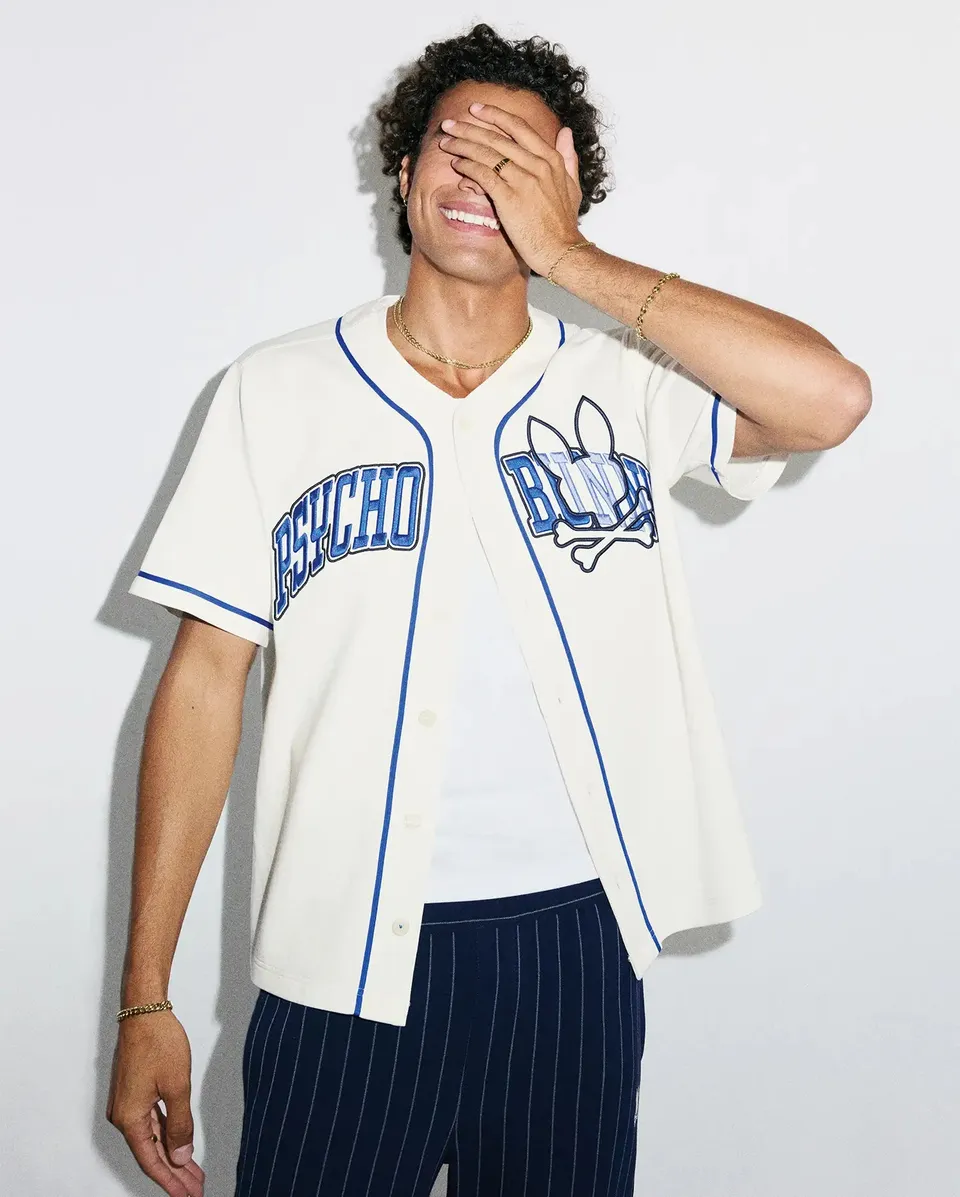 Psycho Bunny Men's Shirts Nathaniel Baseball Shirt camicia 049 Ecru