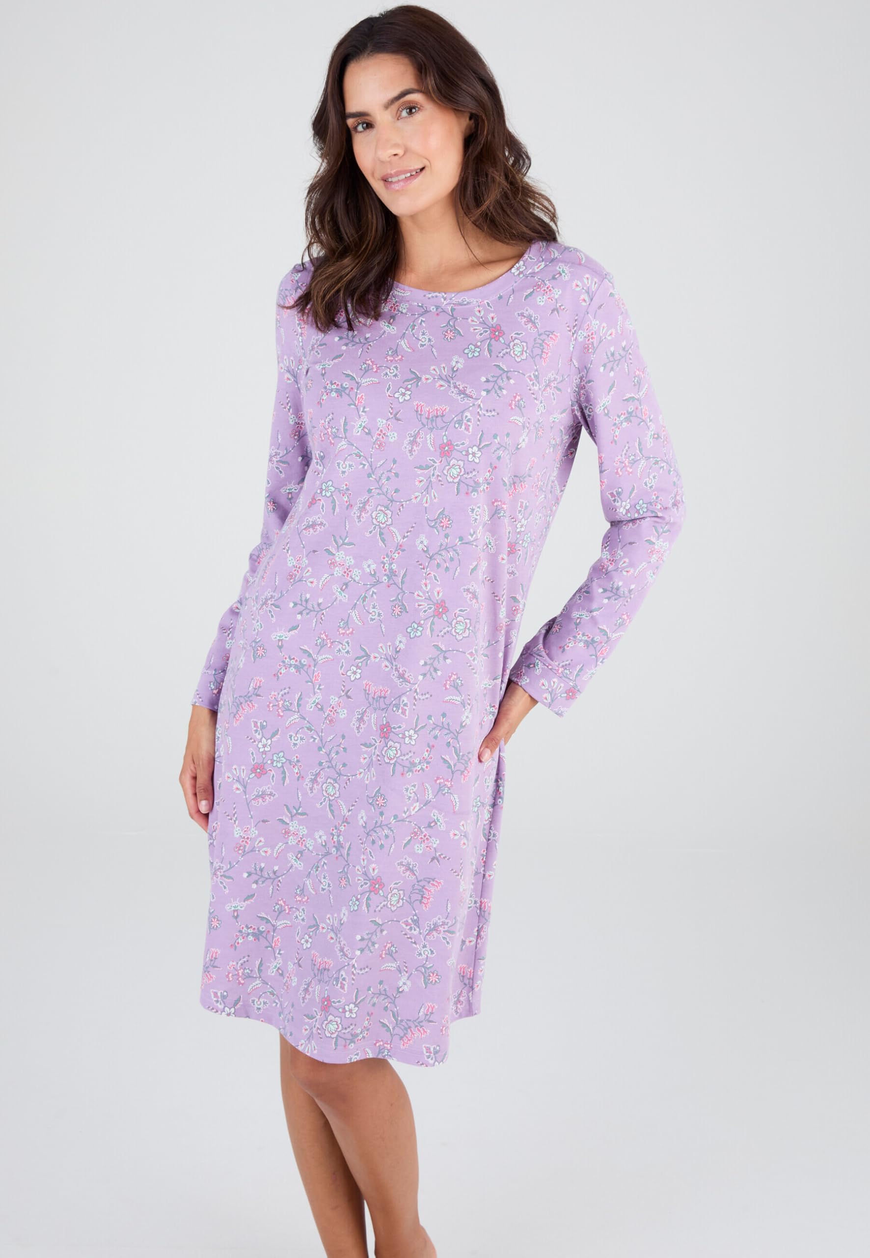 Damart Homewear camicia da notte smerata donna rosa fiori indiani