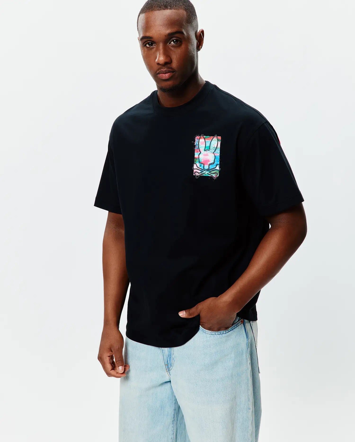 Psycho Bunny Men's Tees Isaac Oversized Tee maglietta nera oversize