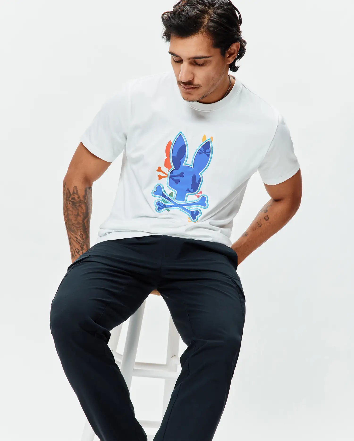 Psycho Bunny Men's Tees Tanner Bunny Graphic Tee maglietta bianca