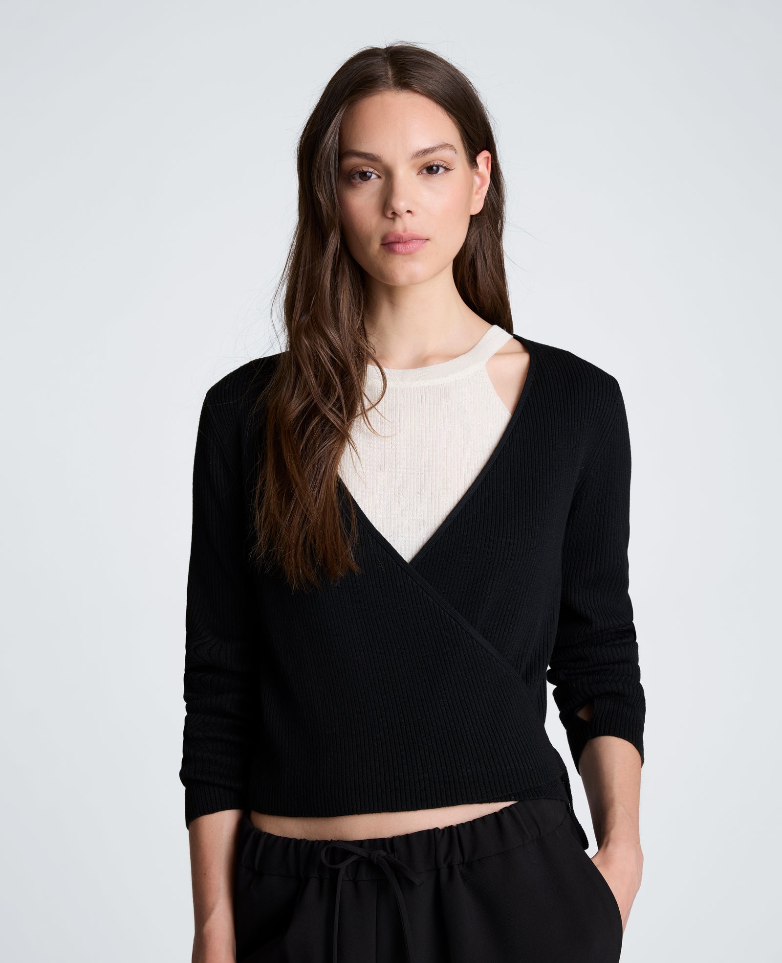 Kenneth Cole Reaction Rib Halter Wrap Sweater maglia Black/Oyster