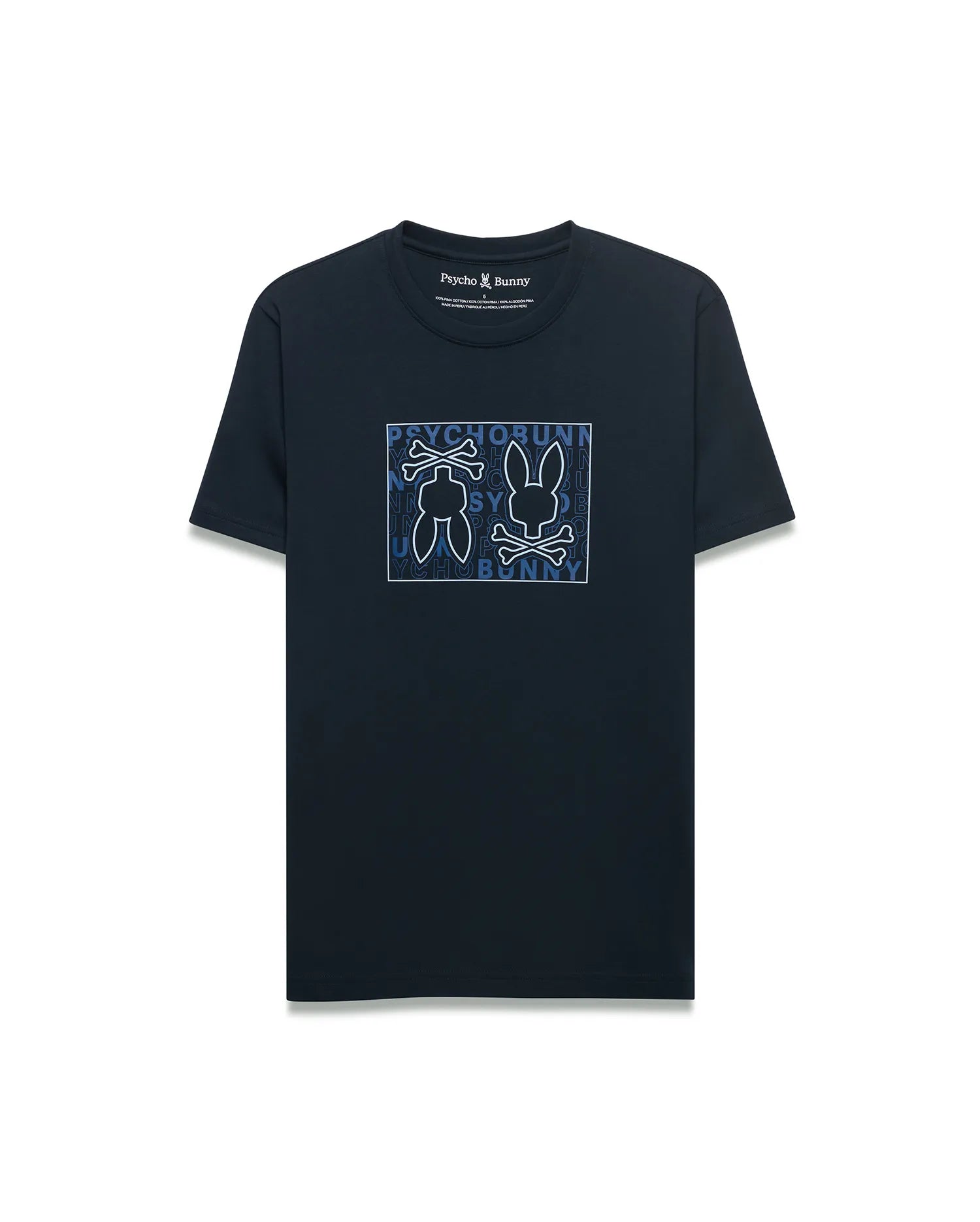 Psycho Bunny Men's Tees Gold Coast Pima Cotton Graphic Tee maglietta blu in cotone Pima