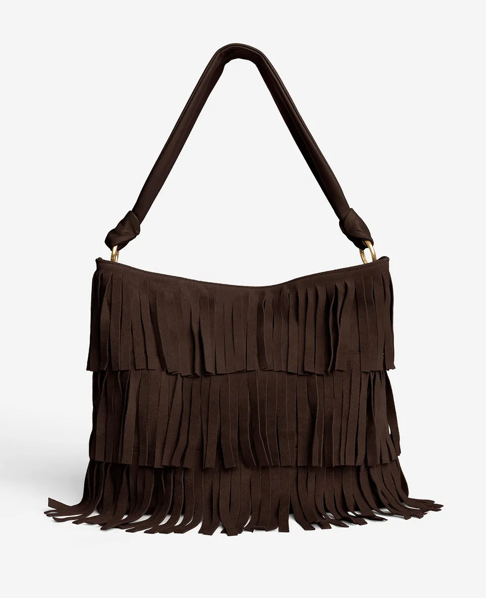 Kenneth Cole Reaction Bags Fringe Slouch Hobo Bag borsa Dark Brown in camoscio