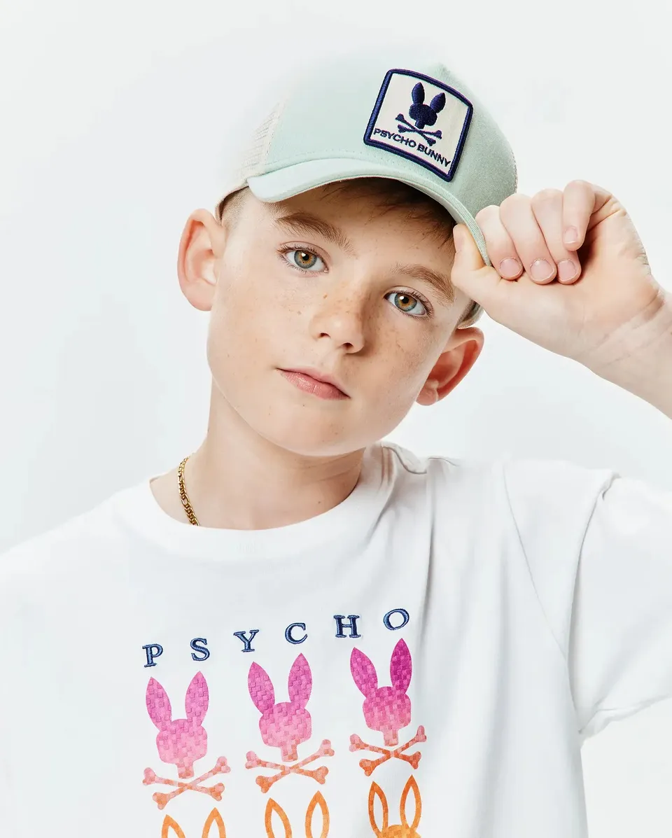 Psycho Bunny Kids Accessories Adamo Bunny Trucker Cap cappellino verde regolabile