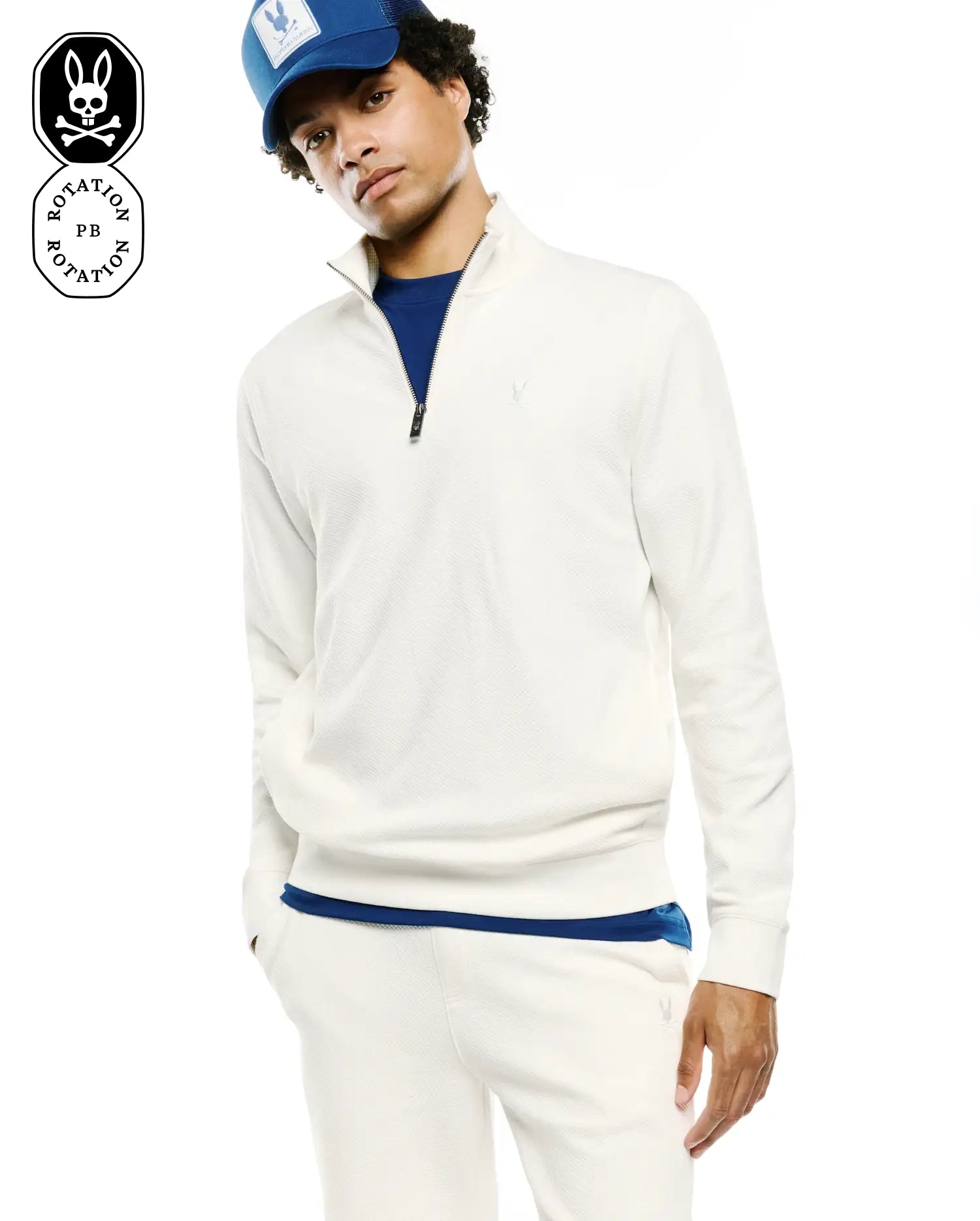 Psycho Bunny Men's Sweatshirts & Hoodies Marc Quarter-Zip Sweatshirt MT0500245 felpa ecru