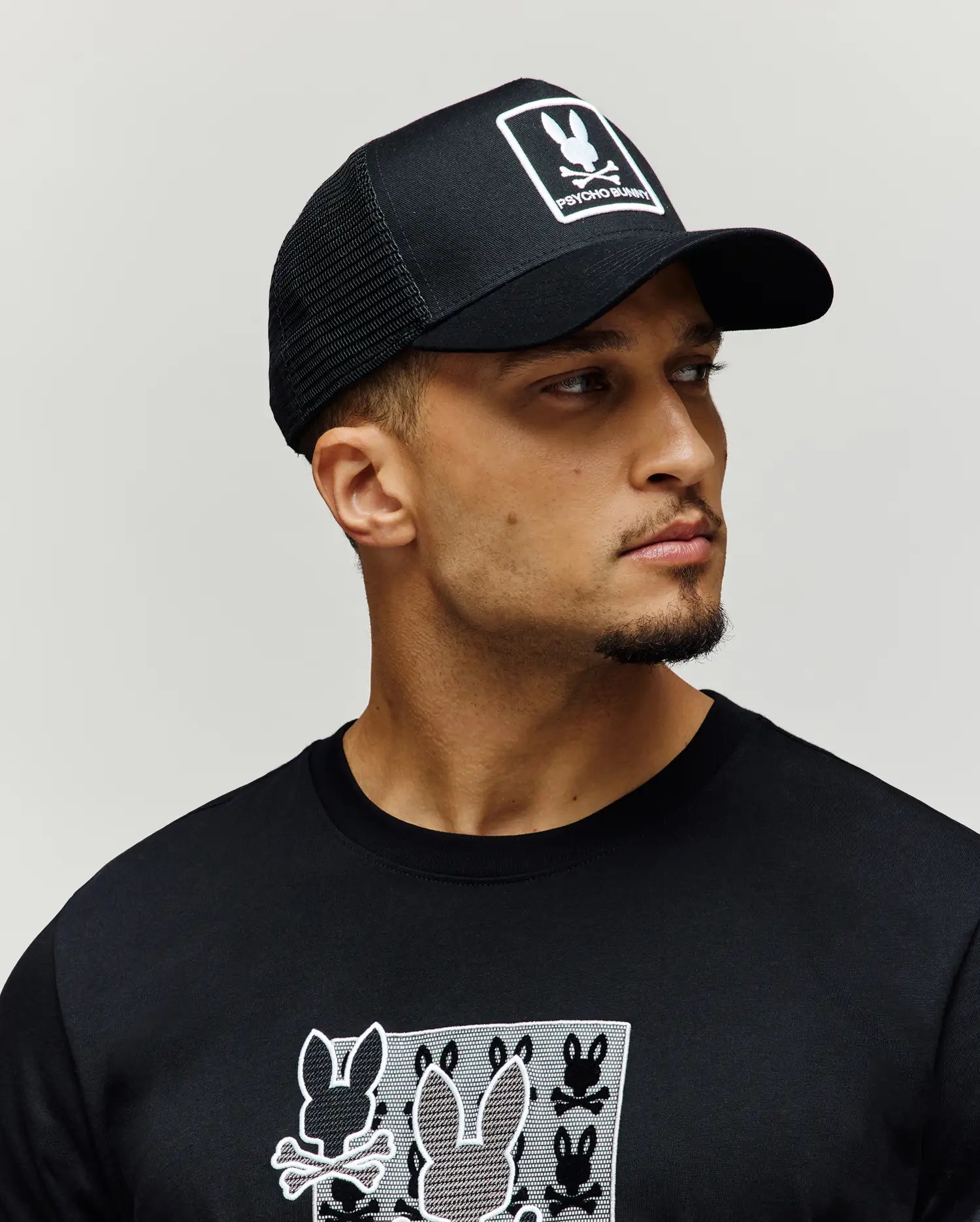 Psycho Bunny Accessories Adamo Trucker Cap cappellino nero in cotone e poliestere