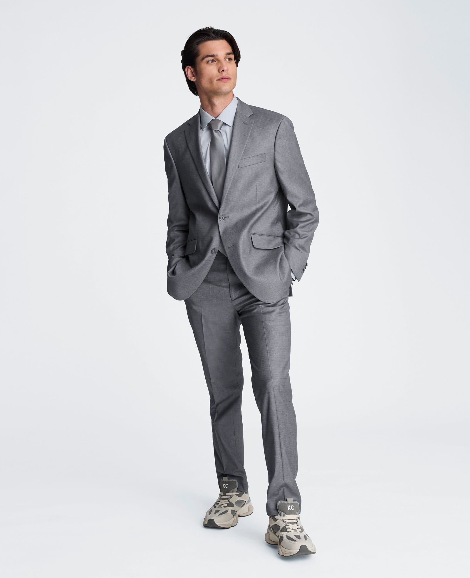 Kenneth Cole Reaction Clothing Slim-Fit Stretch Suit Separate Jacket giacca grigio chiaro
