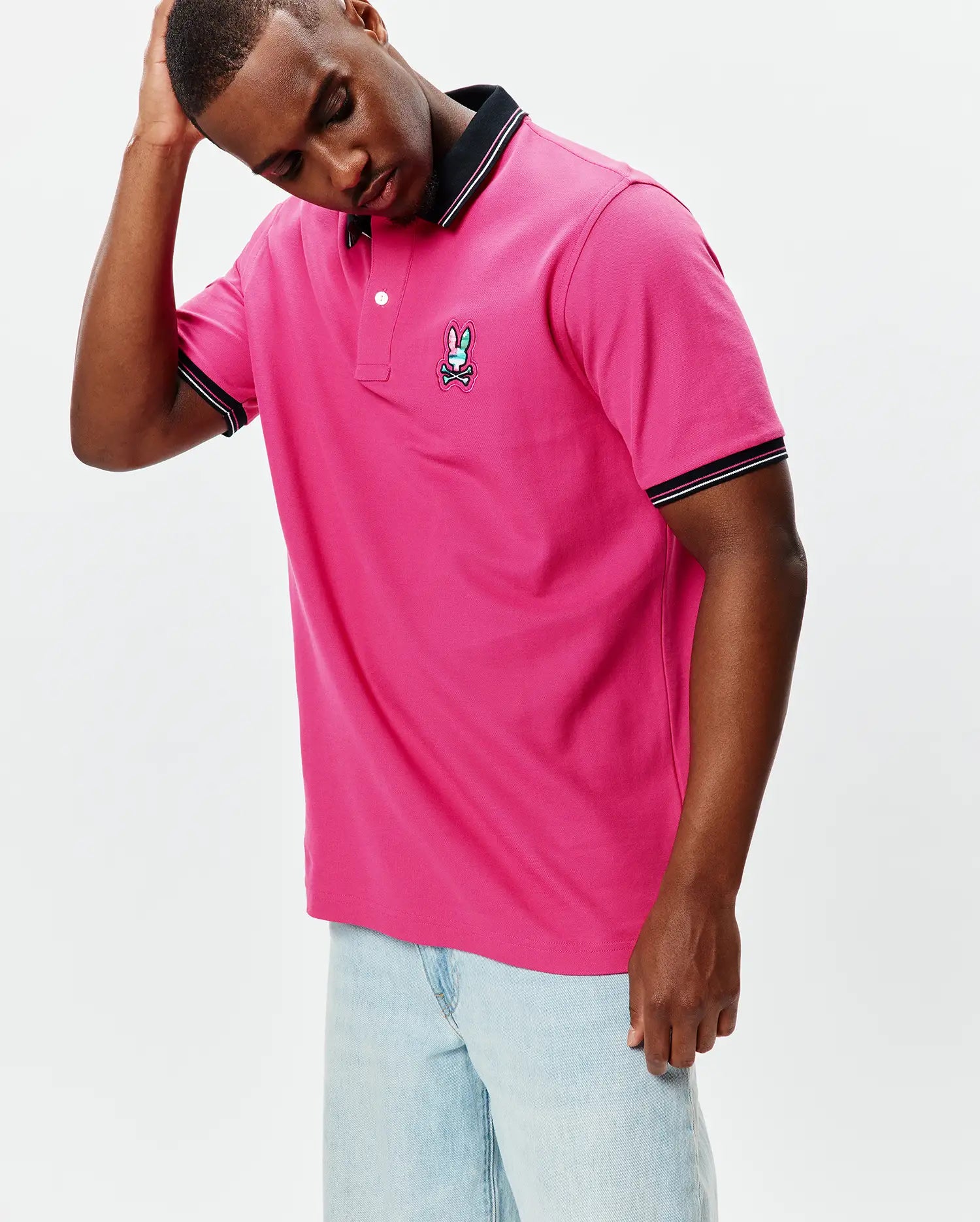 Psycho Bunny Men's Polos Nate Piqué Polo 665 Pink Yarrow cotone Pima