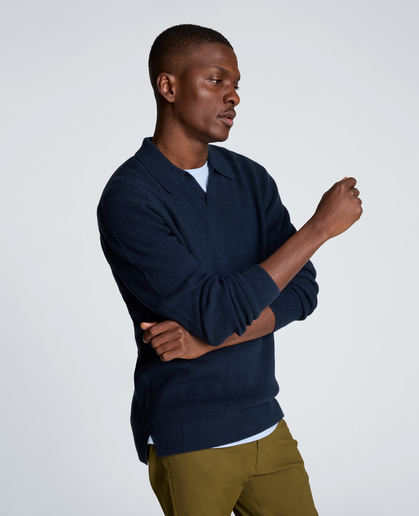Kenneth Cole Reaction Clothing Long Sleeve Johnny Collar Polo polo blu manica lunga