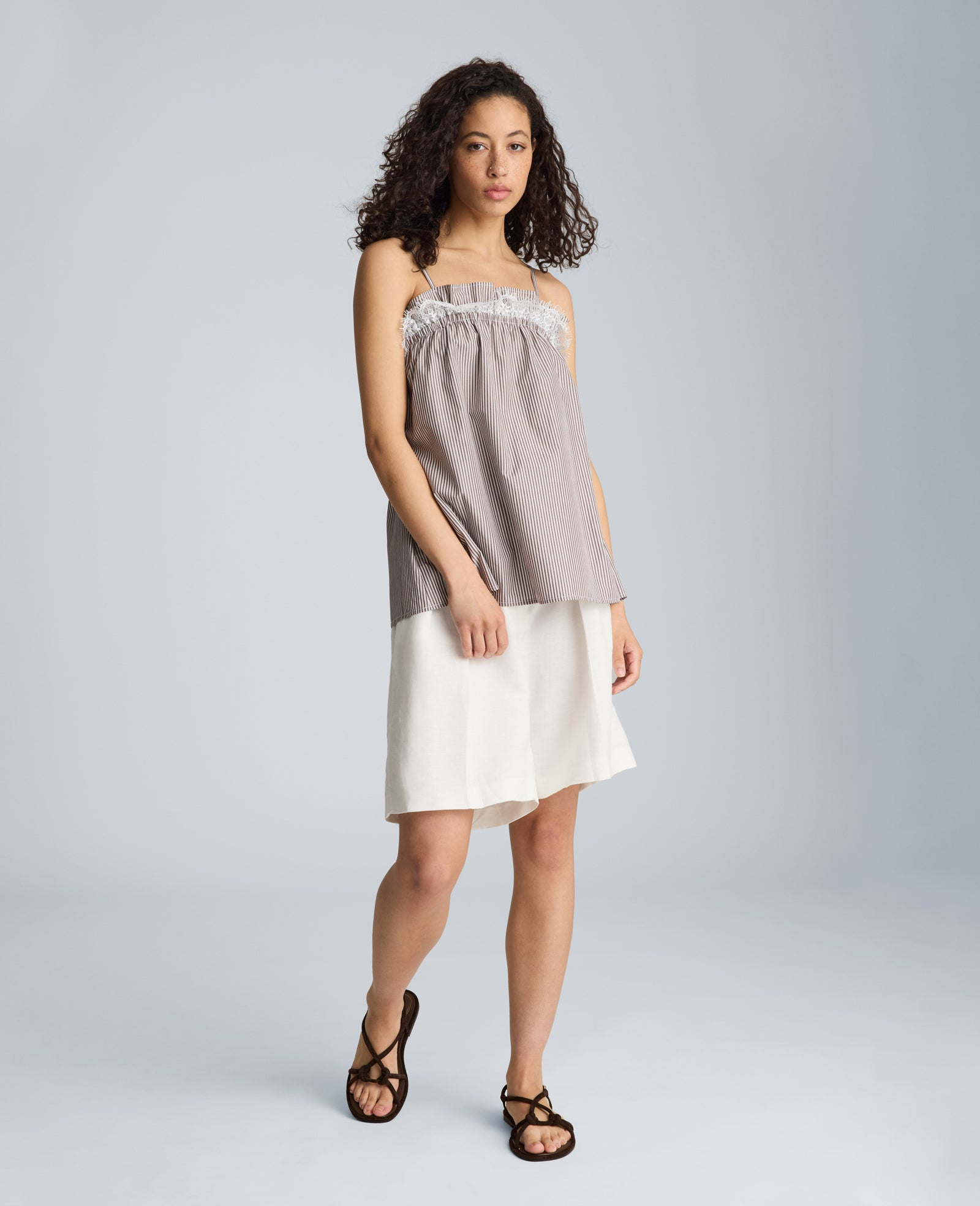 Kenneth Cole Clothing Shirred Neck Cami canotta brunetta bianco puro in cotone