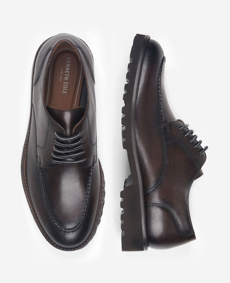 Kenneth Cole Reaction Shoes Rosco Lug Sole Lace Up Derby derby cognac in pelle