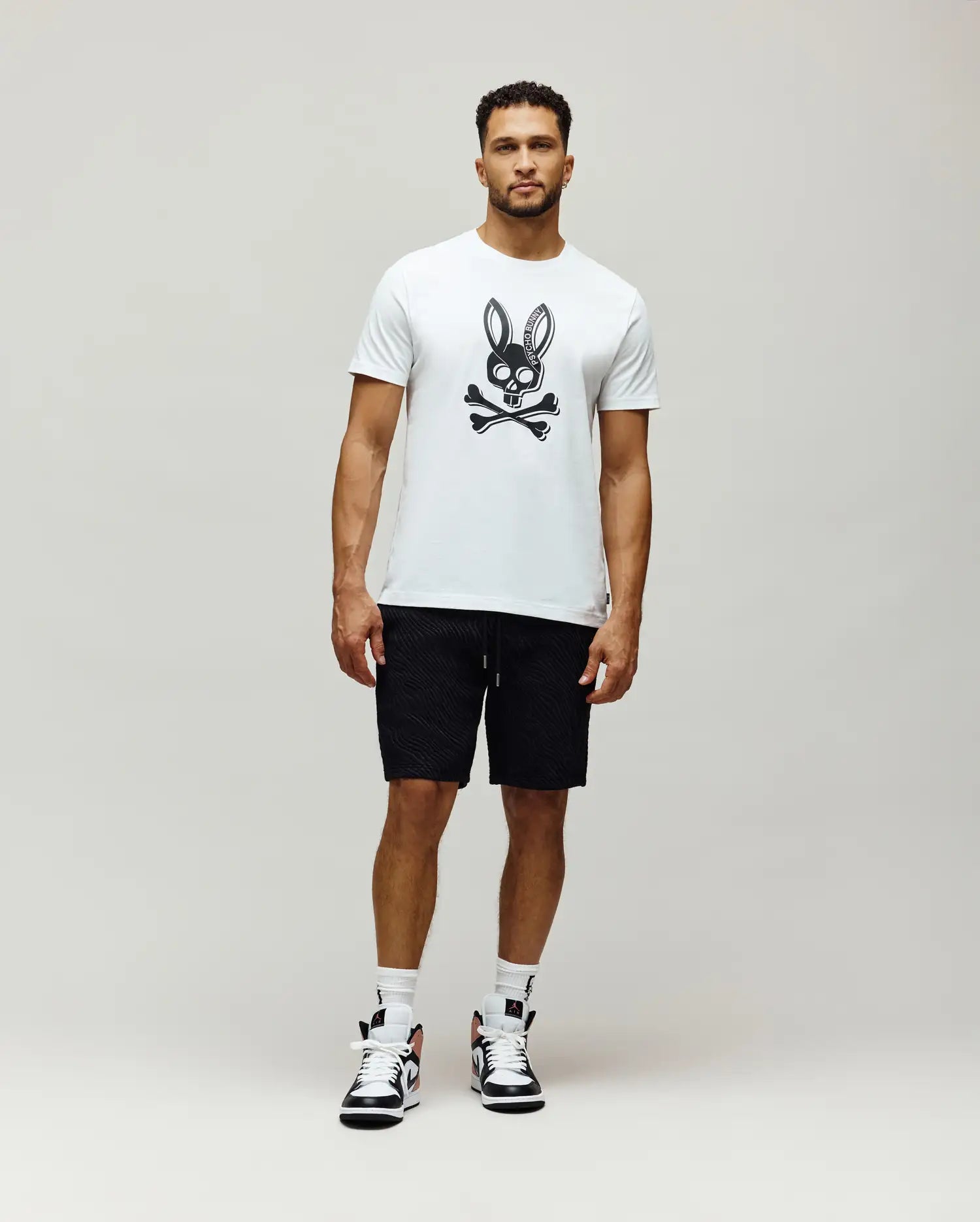 Psycho Bunny Men's Tees Serge Embroidered Bunny Graphic Tee T-shirt White