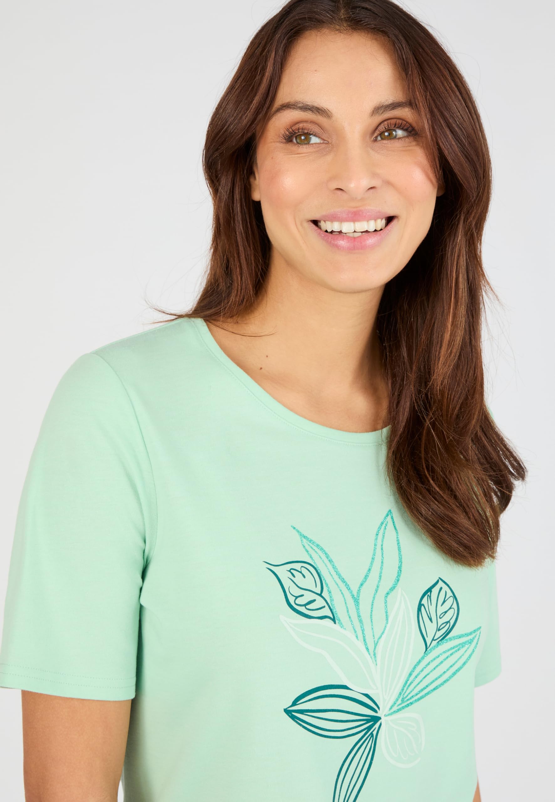Damart Prêt-à-porter Maglia motivo fogliame Maglietta 38-40 blu verde