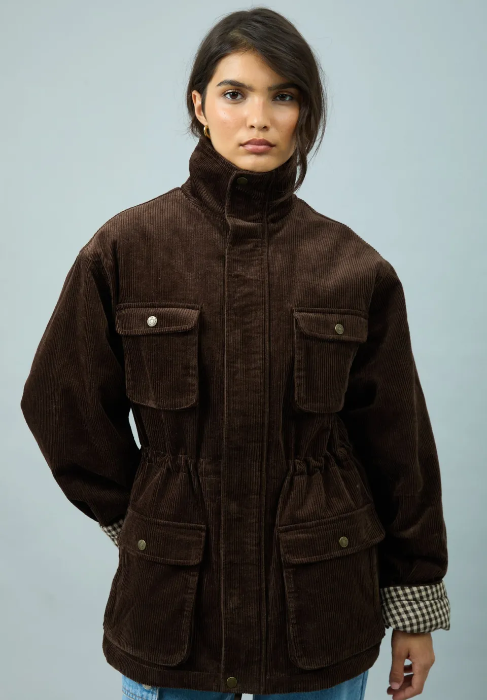 House Of Sunny Women's Jackets CORDUROY FUNNEL NECK JACKET giacca in velluto a coste marrone