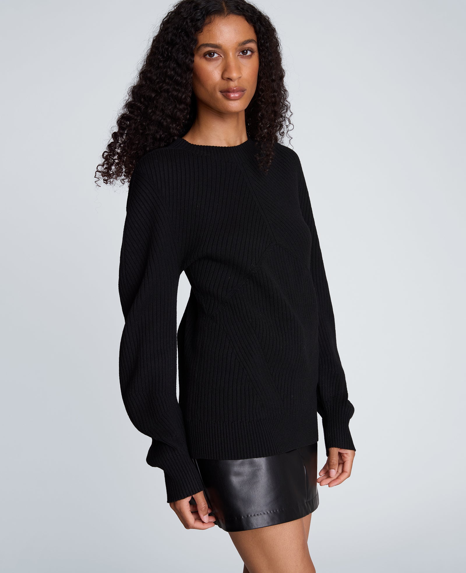 Kenneth Cole Reaction Clothing Mock Neck Seamless Traveling Ribbed Sweater maglia nera a coste
