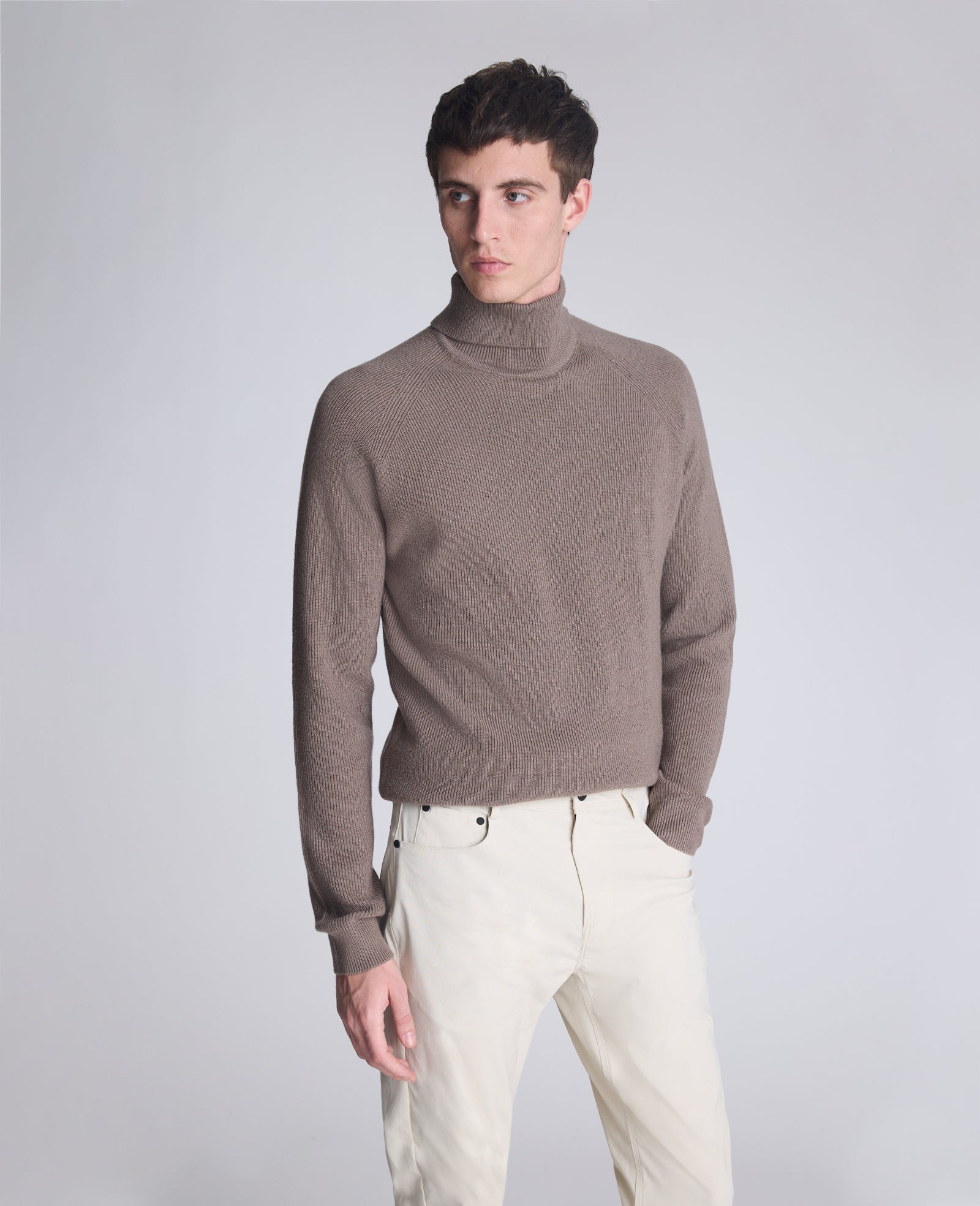 Kenneth Cole Reaction Foldover Turtleneck maglione marrone mélange