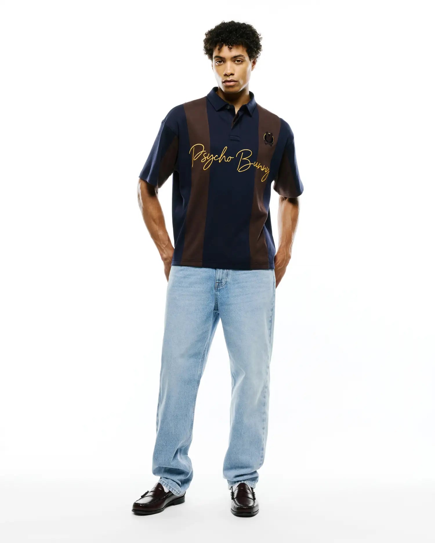 Psycho Bunny Men's Polos Men's Chad Oversized Striped Polo MT0100251 polo 423 Baritone Blue cotone Pima