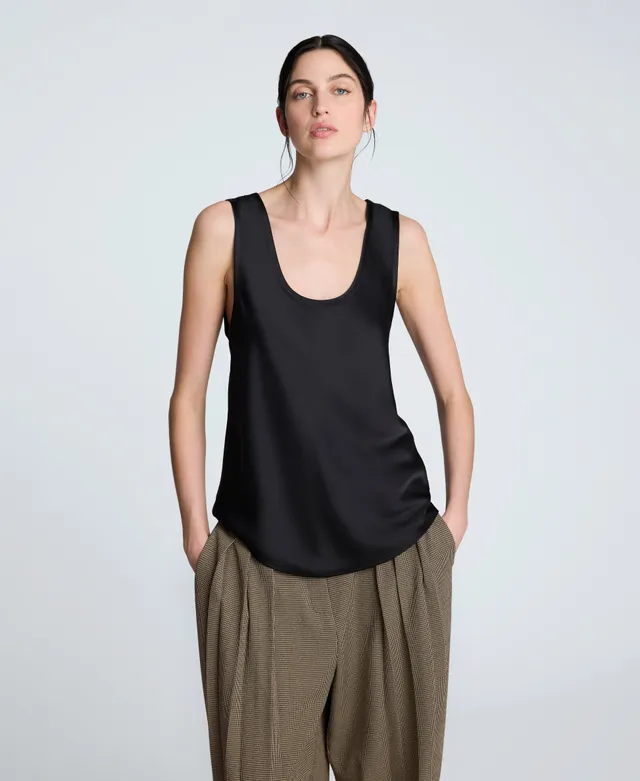 Kenneth Cole Reaction Clothing Satin Scoop Neck canotta nera in raso