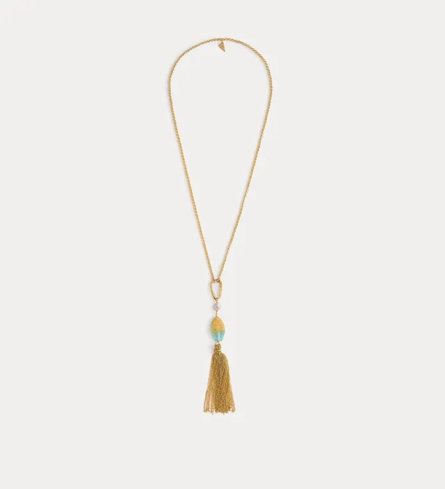 Forte gioielli sculptural necklace with fringes and glass element collana jade