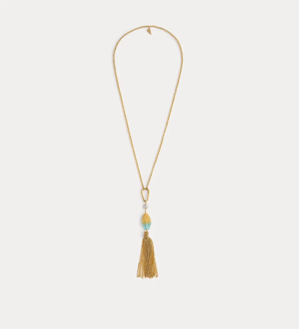 Forte gioielli sculptural necklace with fringes and glass element collana jade