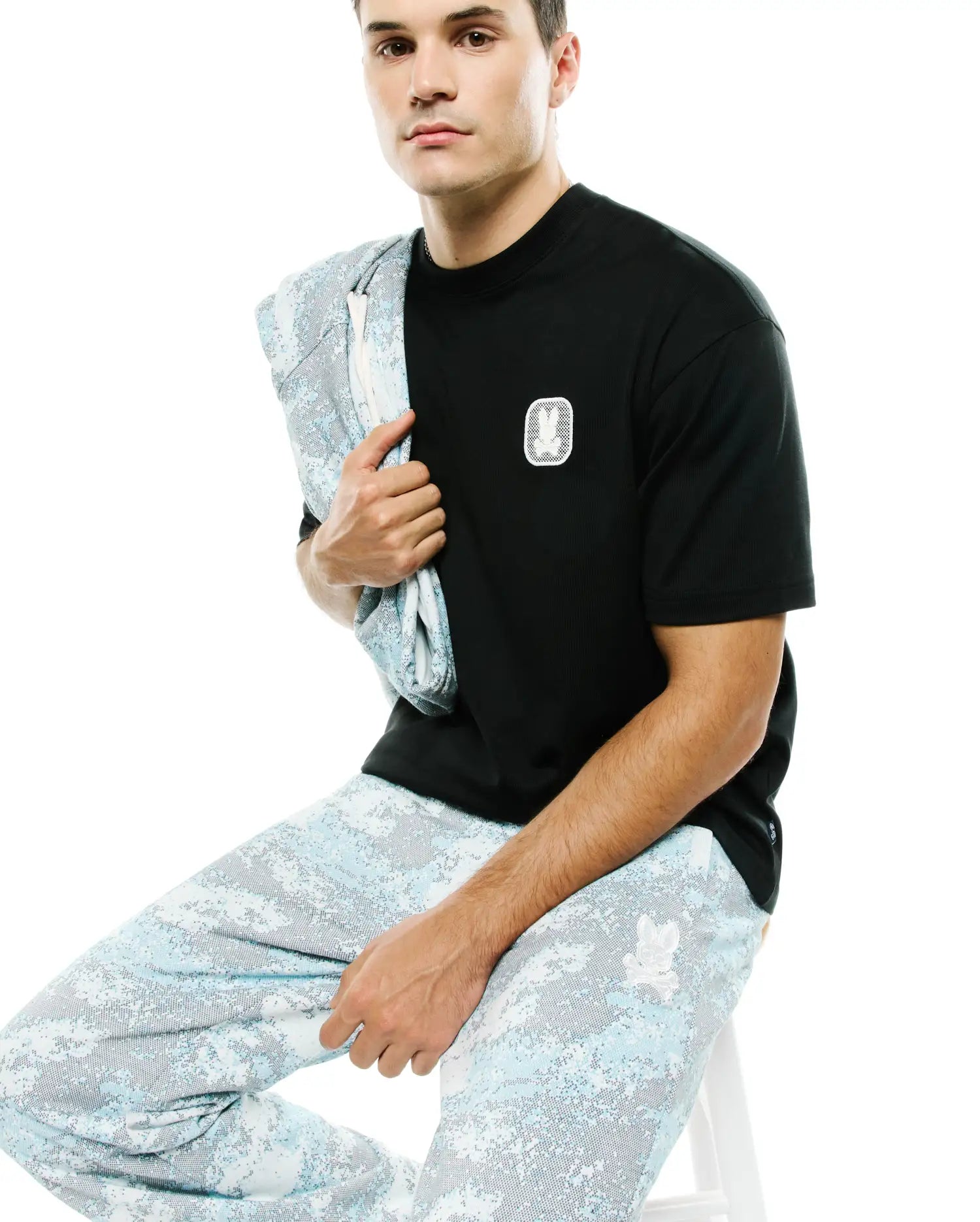 Psycho Bunny Men's Tees Men's Samson Oversized Bunny Tee maglietta nera oversize