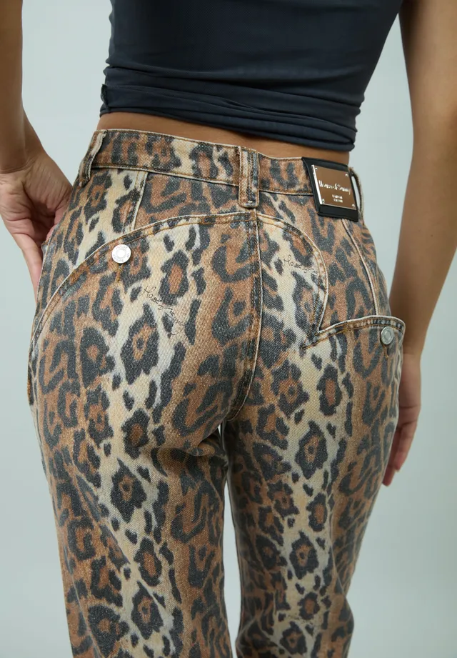 House Of Sunny Women's Denim Leopard Jessie Denim jeans leopardati UK 6–18