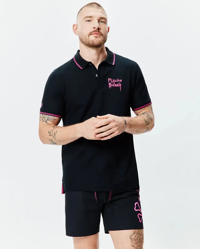 Psycho Bunny Men's Polos MENS DUNCAN PIQUE POLO MT0100187 polo nera in cotone Pima