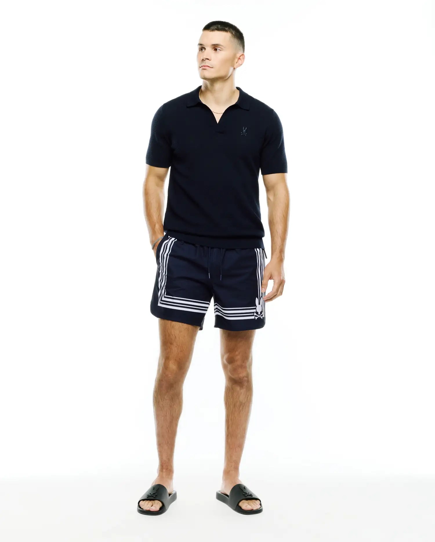 Psycho Bunny Men's Swimwear Davy Costume uomo blu 6 pollici in poliestere