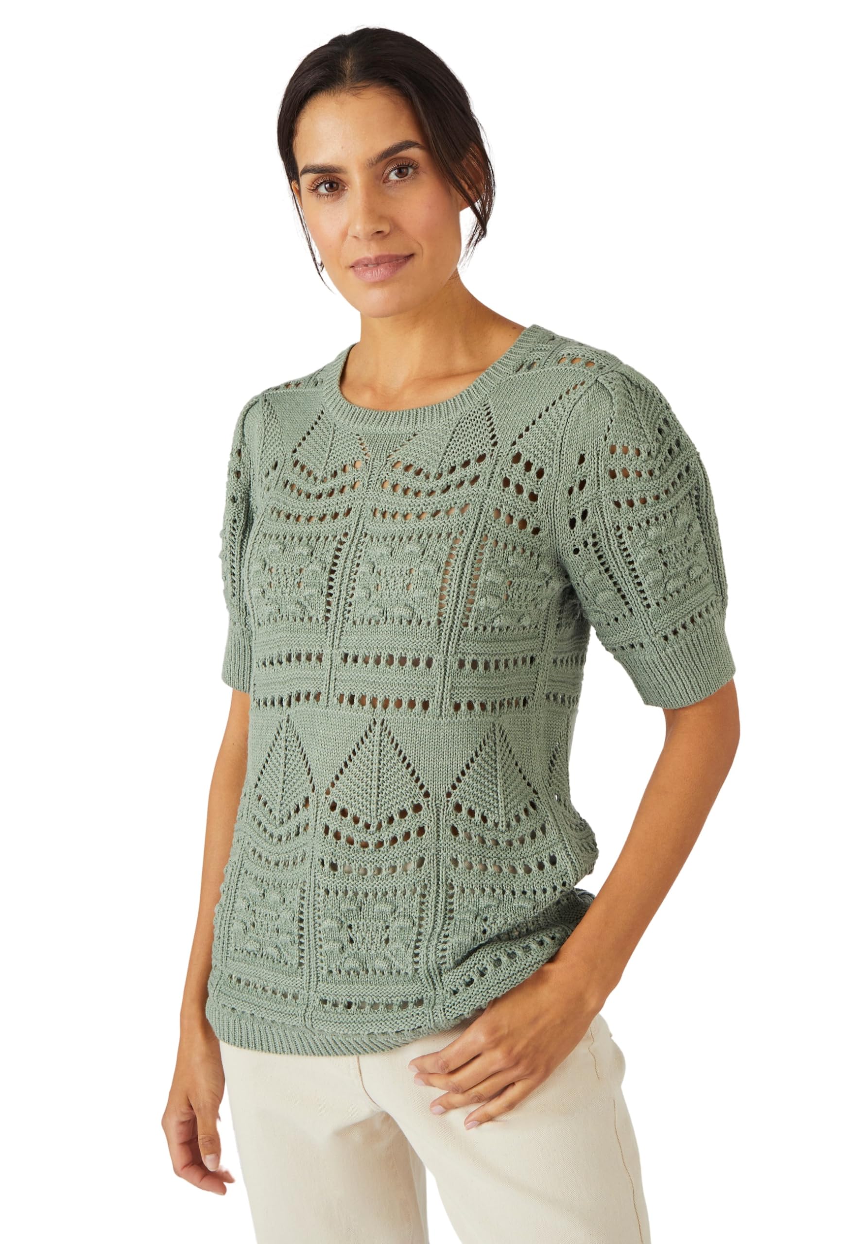 Damart Prêt-à-porter Maglione Maglia traforata Effetto Uncinetto Donna verde 38-44