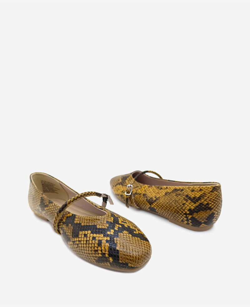 Kenneth Cole Reaction Shoes Magnolia Snakeskin Leather Ballet Flat ballerine Brown Snake, pelle