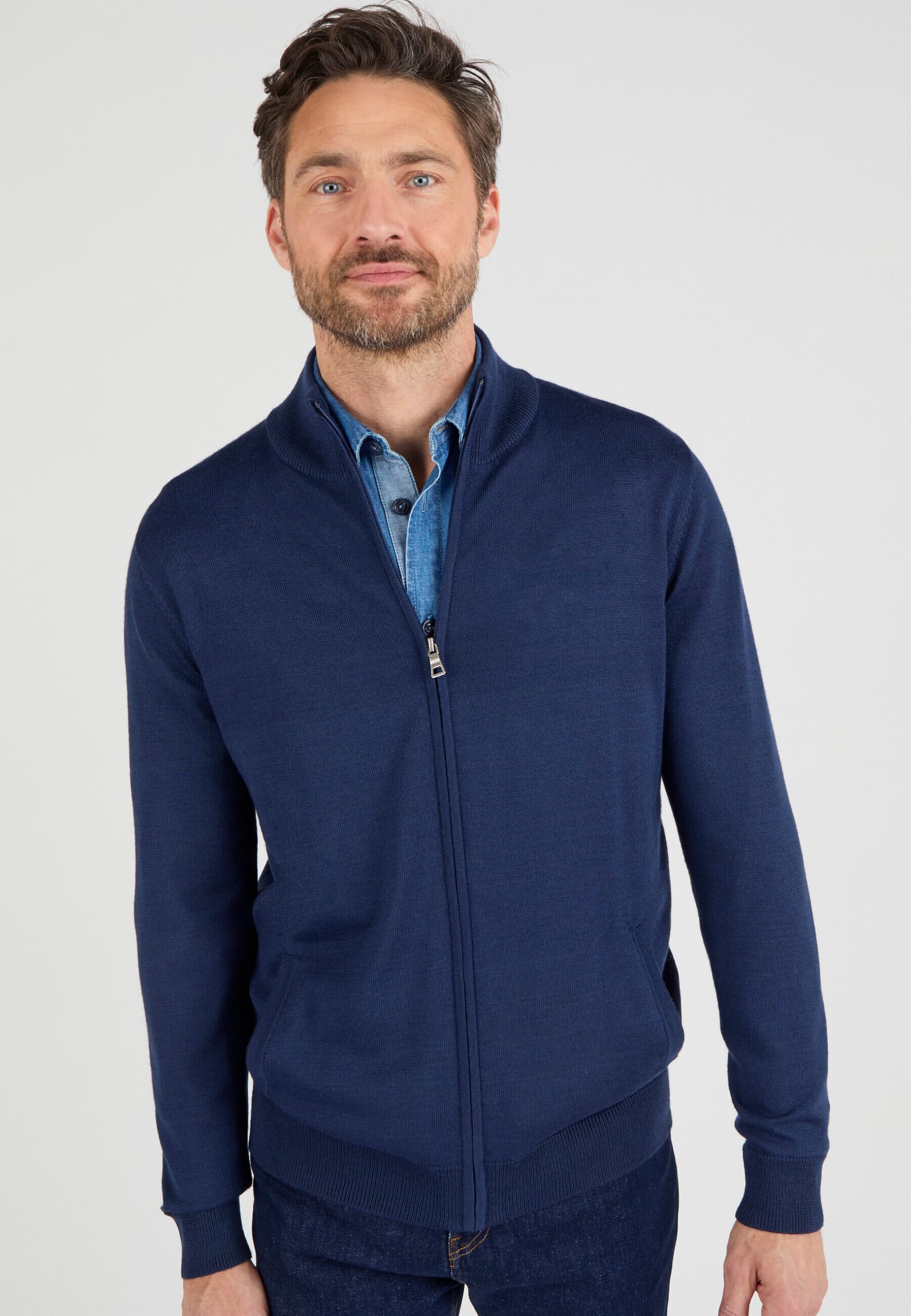 Damart Prêt-à-porter Gilet con cerniera a collo alto da uomo blu marino manica lunga