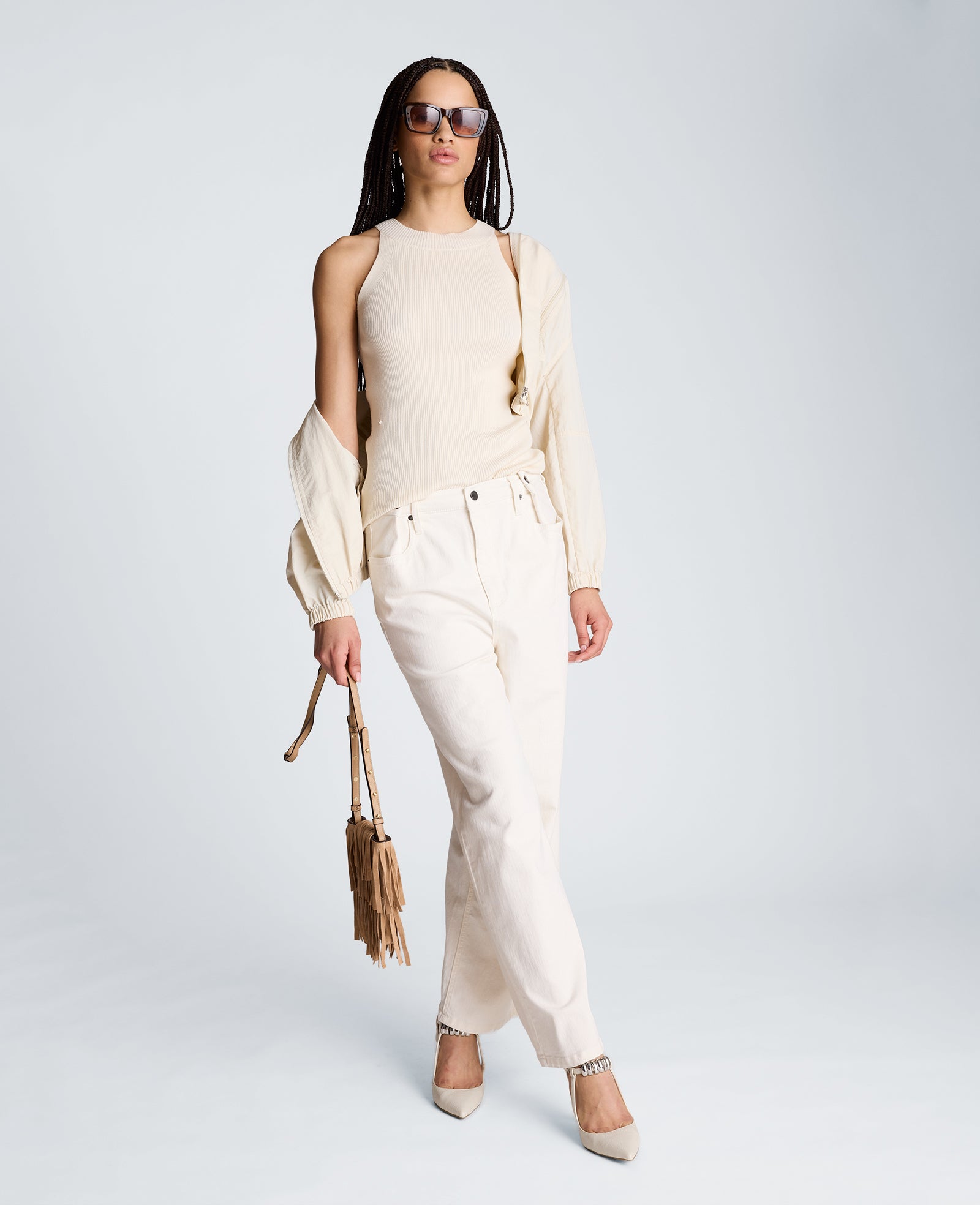 Kenneth Cole Reaction Clothing High Rise Fly Front Wide Leg Denim jeans bianchi Pure White vita alta