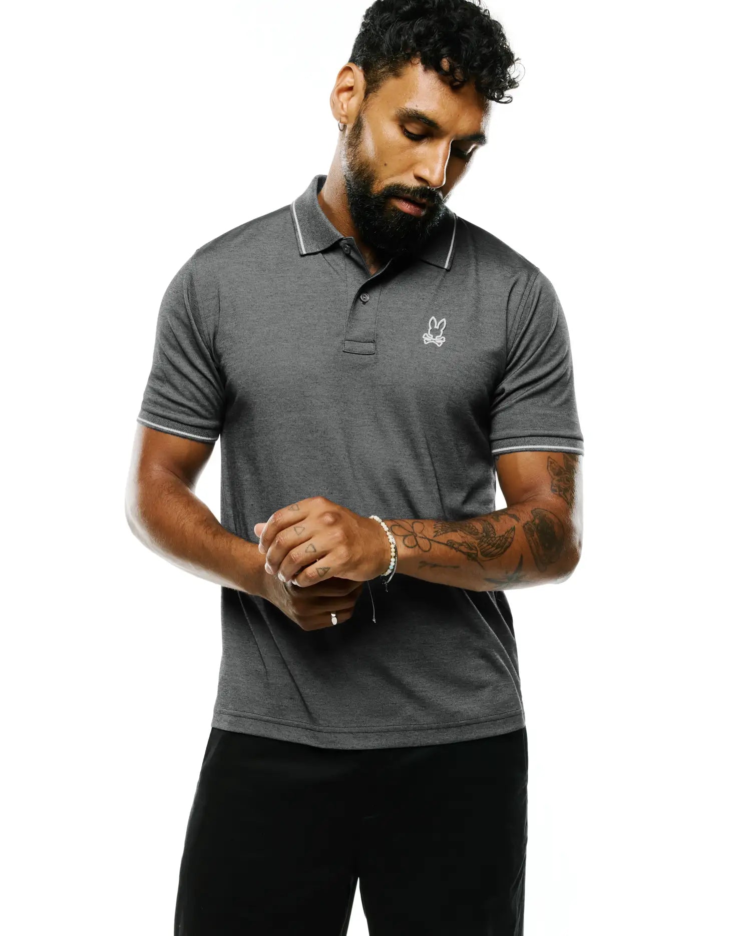 Psycho Bunny Men's Polos Joji Performance Polo polo Heather Storm slim fit