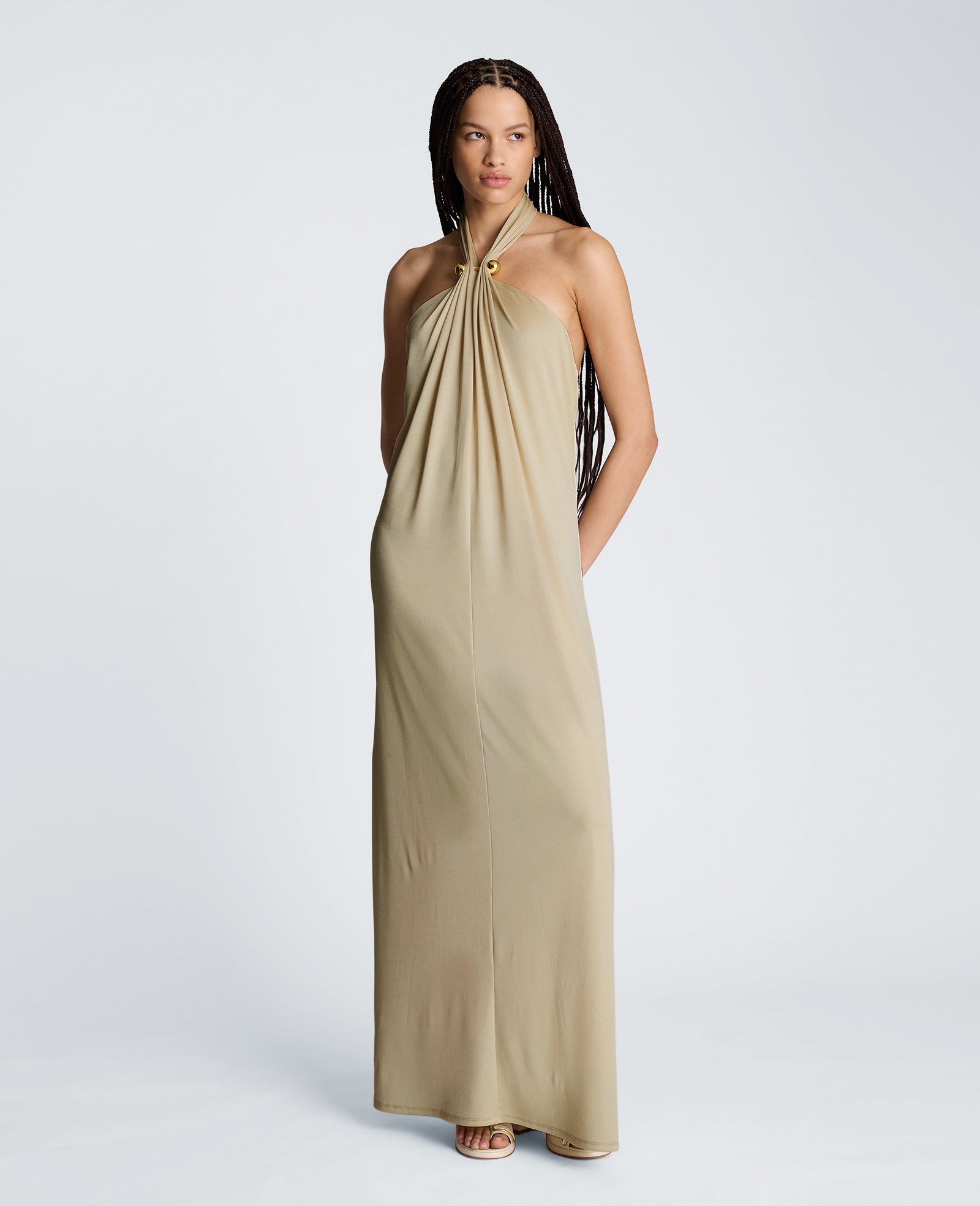 Kenneth Cole Reaction Clothing Halter Maxi Dress abito lungo eggshell in jersey